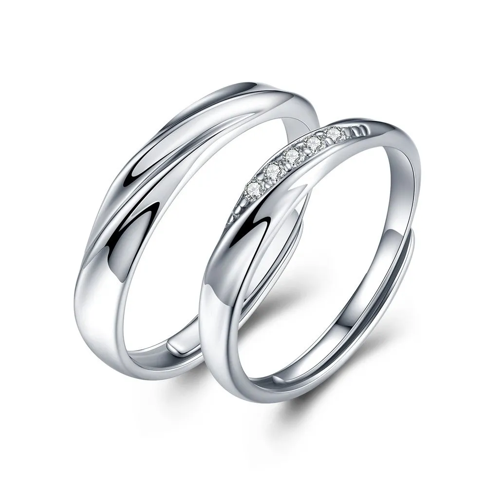 sassu fine Endless Love Couple Ring 925 Sterling Silver Zircon Adjustable Size - immagine 1