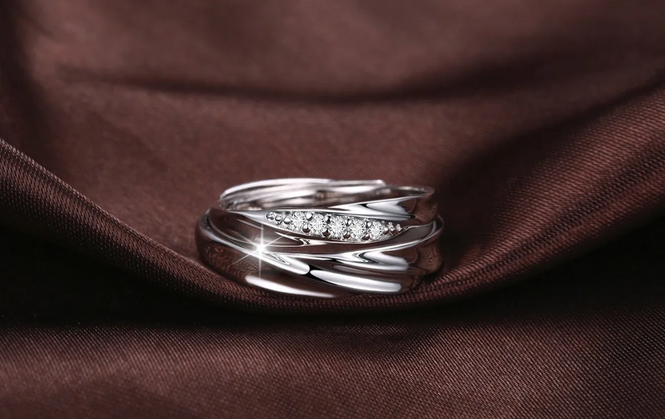 sassu fine Endless Love Couple Ring 925 Sterling Silver Zircon Adjustable Size - immagine 4