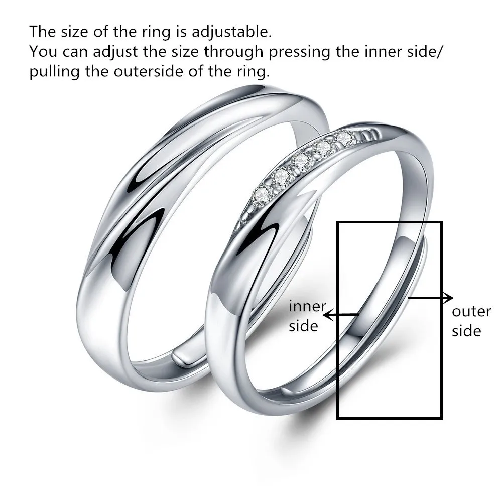 sassu fine Endless Love Couple Ring 925 Sterling Silver Zircon Adjustable Size - immagine 6