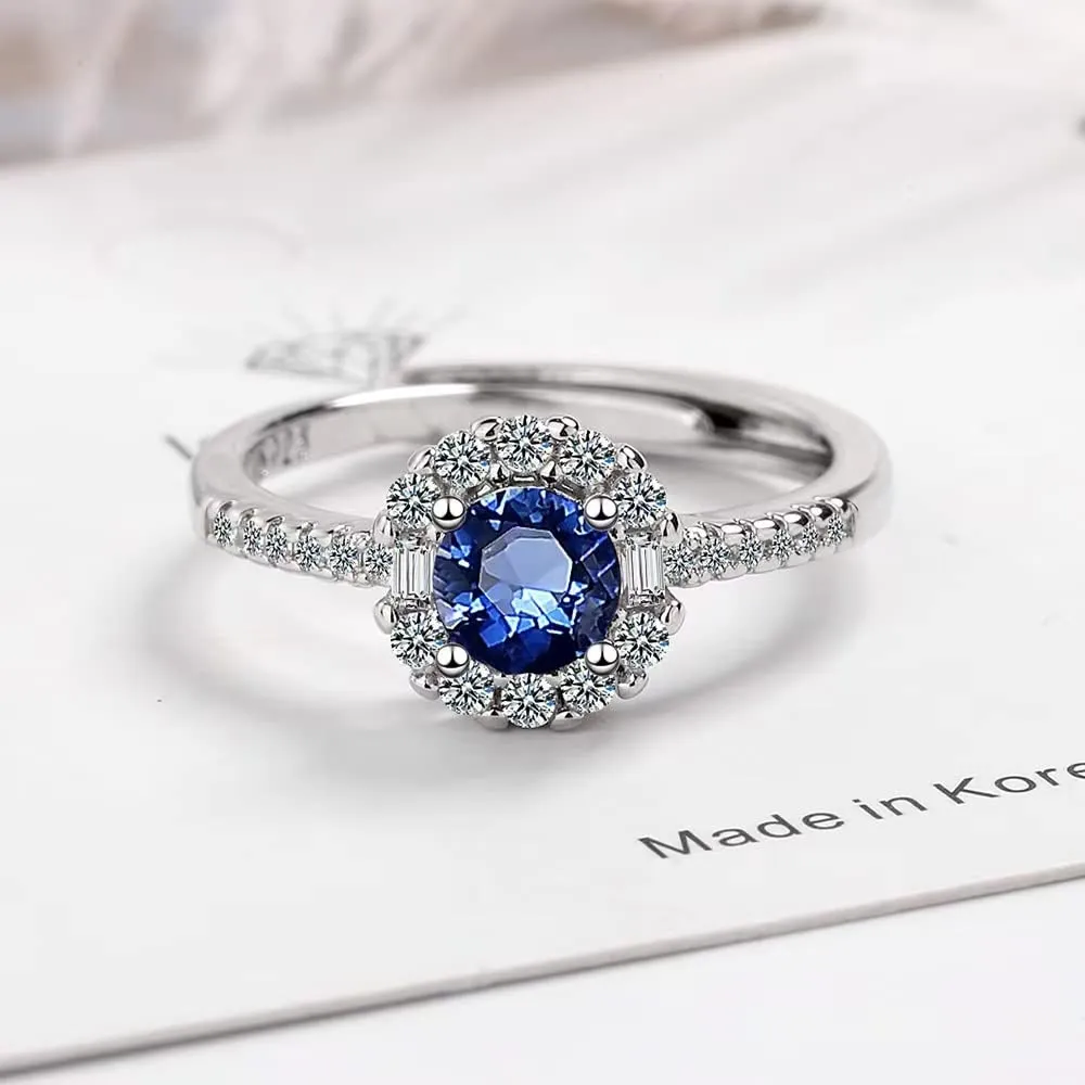 GMEDRIDAS Anello Regolabile in Argento 925 per Donna con Pietra Blu - immagine 3