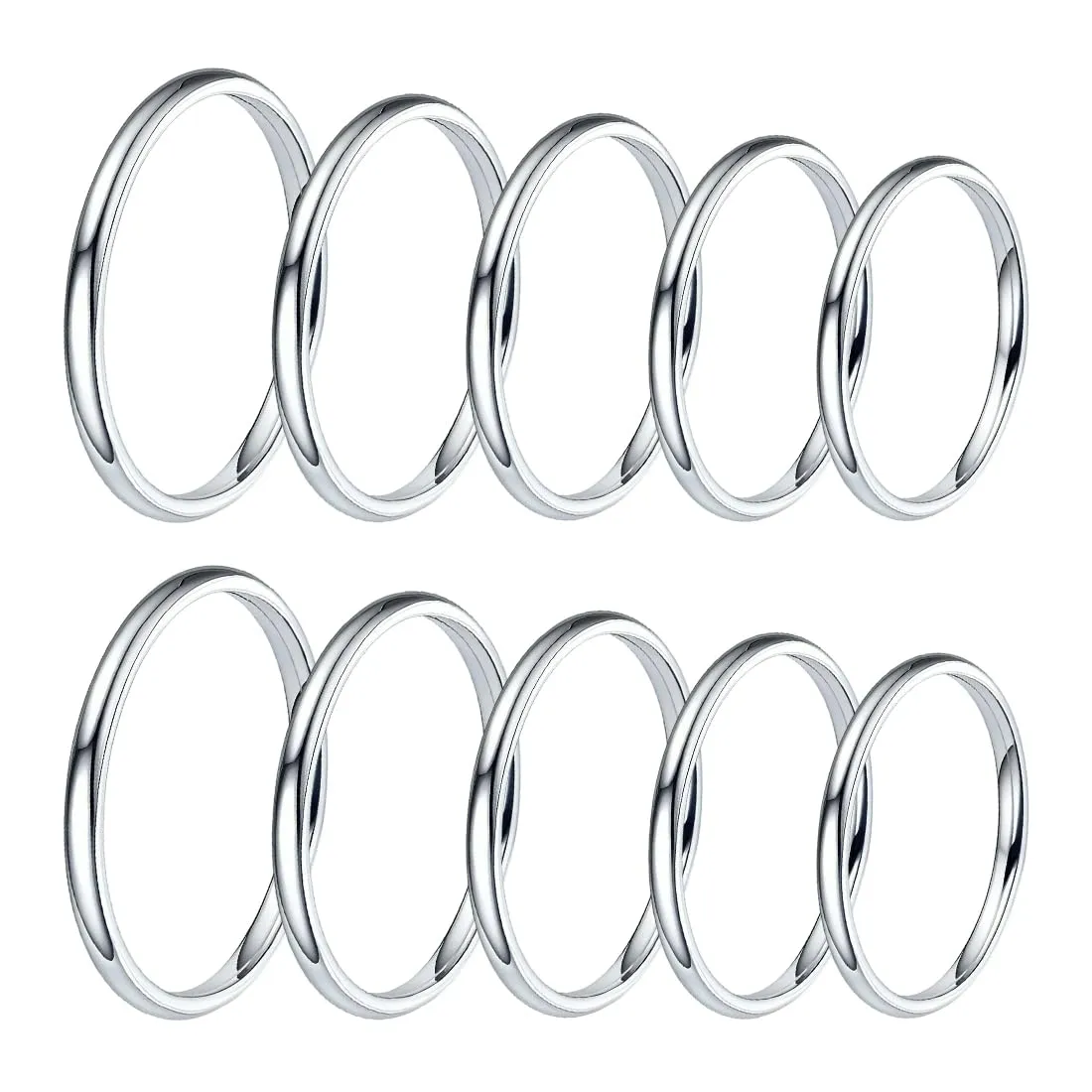 YUVKIN Set di 10 Anelli Donna in Acciaio Inossidabile 316L Impilabili 2mm - immagine 1