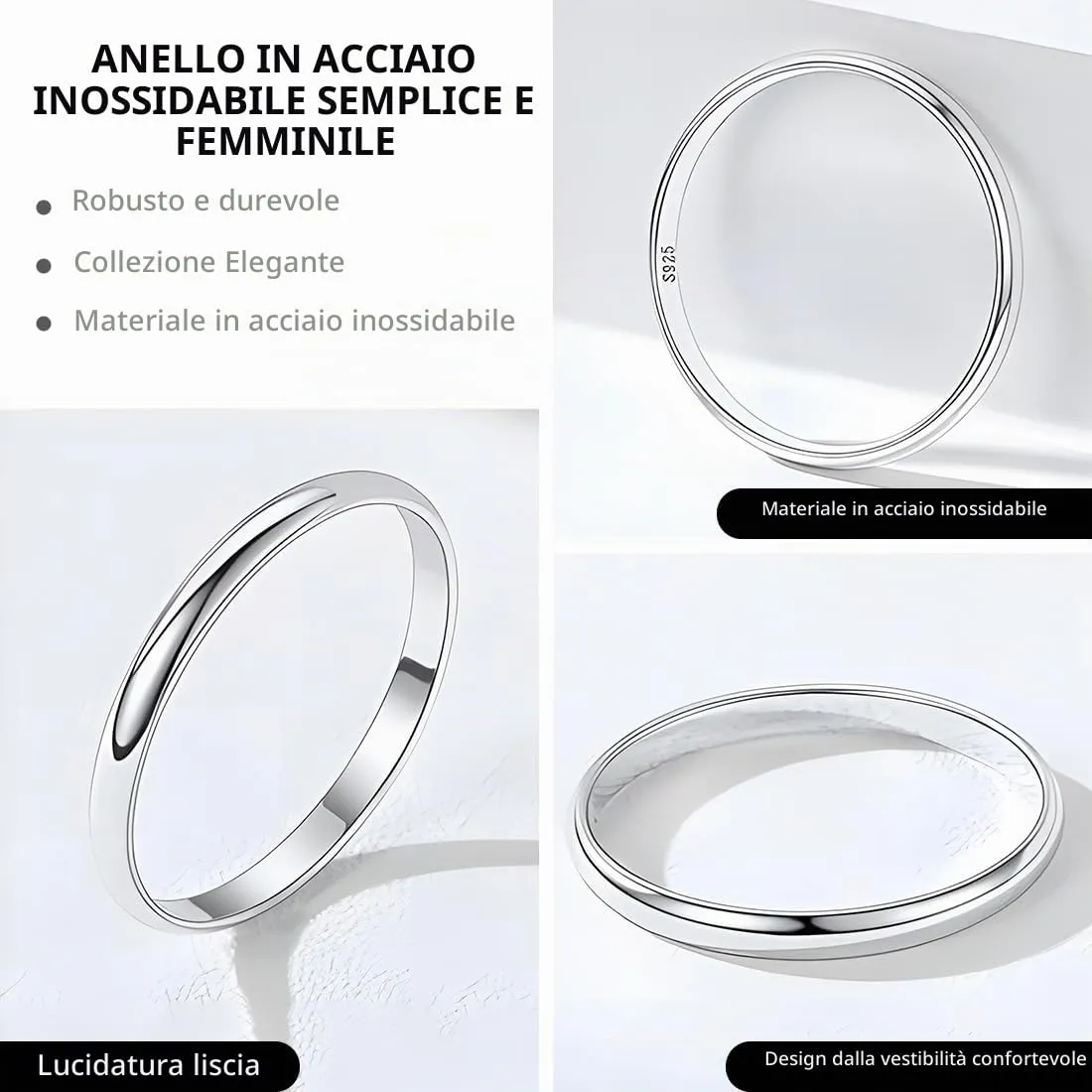YUVKIN Set di 10 Anelli Donna in Acciaio Inossidabile 316L Impilabili 2mm - immagine 3