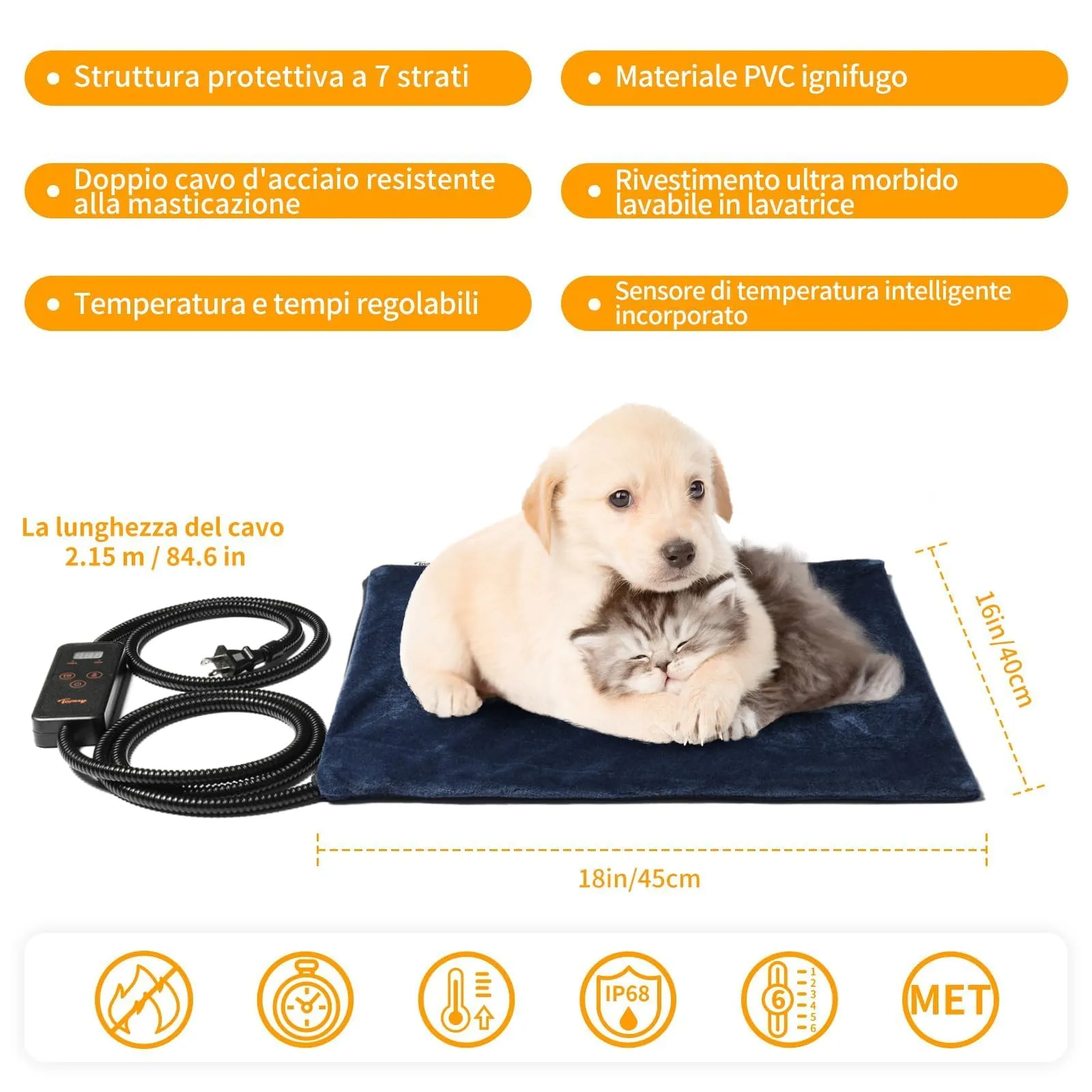 Toozey Tappetino Riscaldante per Cani e Gatti, Timer e Temperatura Regolabile, Blu - S (45 x 40cm) - immagine 2