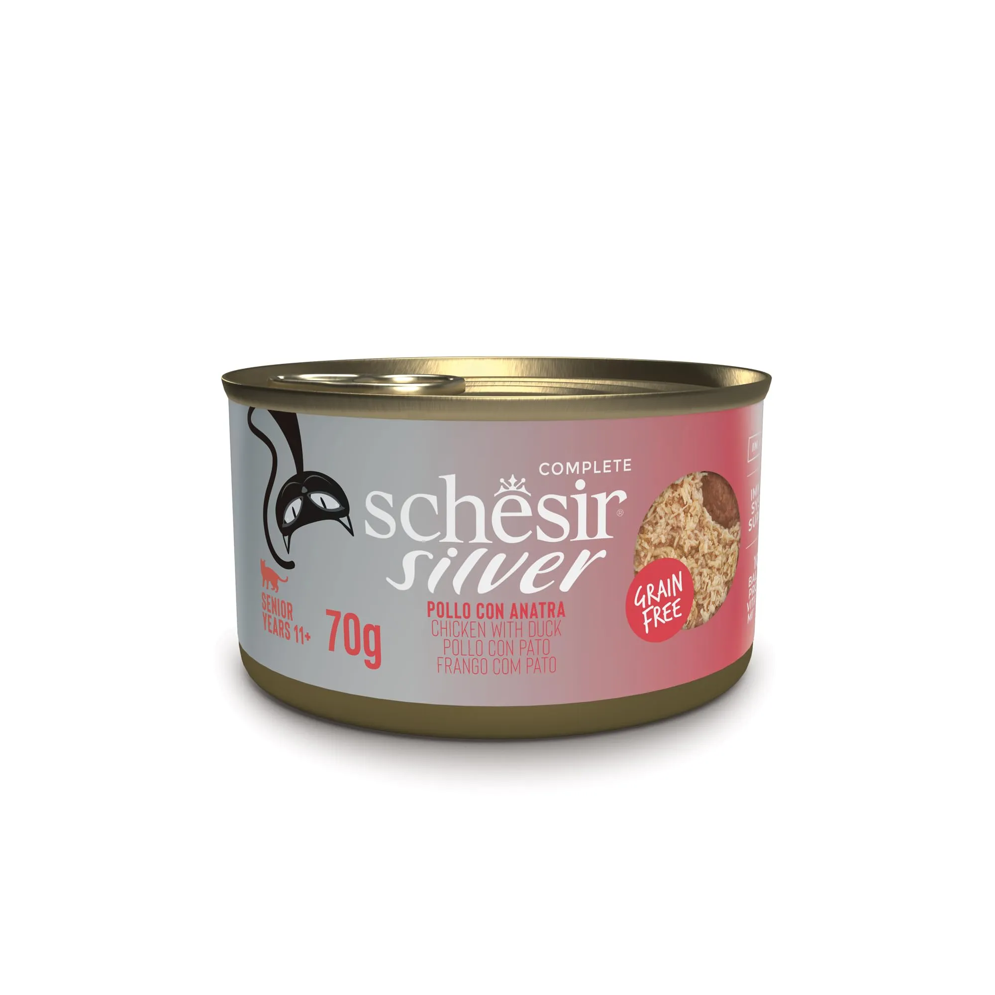 Schesir Silver Pollo con Anatra in Mousse e Filetti, Alimento Umido Completo per Gatti Anziani, Grain Free, 12 x 70g - immagine 1