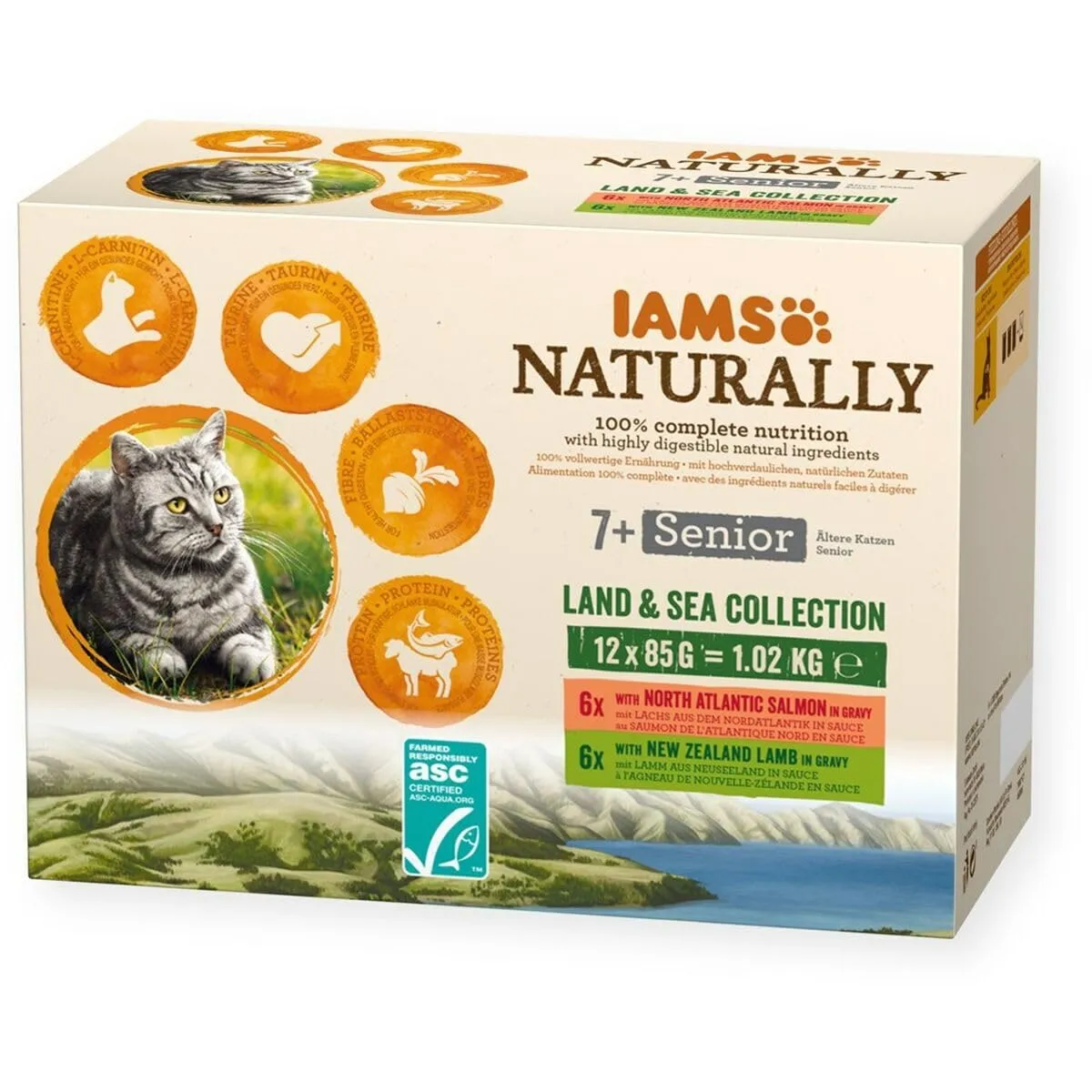 IAMS Naturally Senior Cibo Umido per Gatti in Salsa, Carne & Pesce, 12 x 85 g - immagine 1