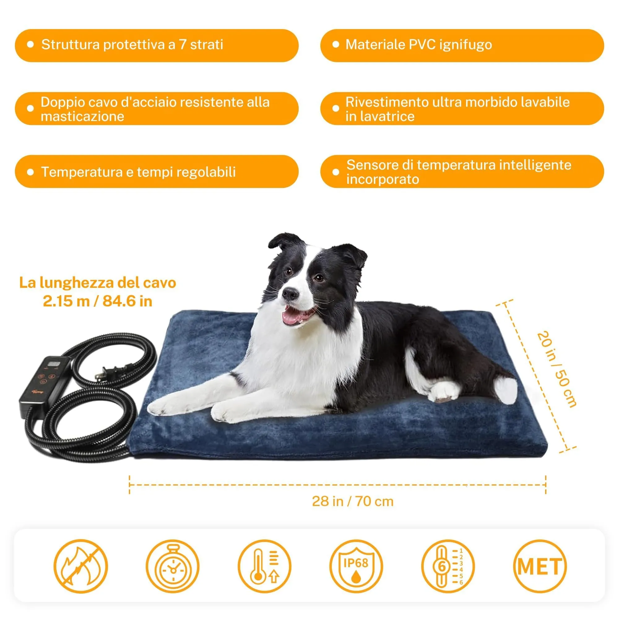 Toozey Tappetino Riscaldante per Cani e Gatti, Temperatura e Timer Regolabili, Blu - L (70 x 50cm) - immagine 2