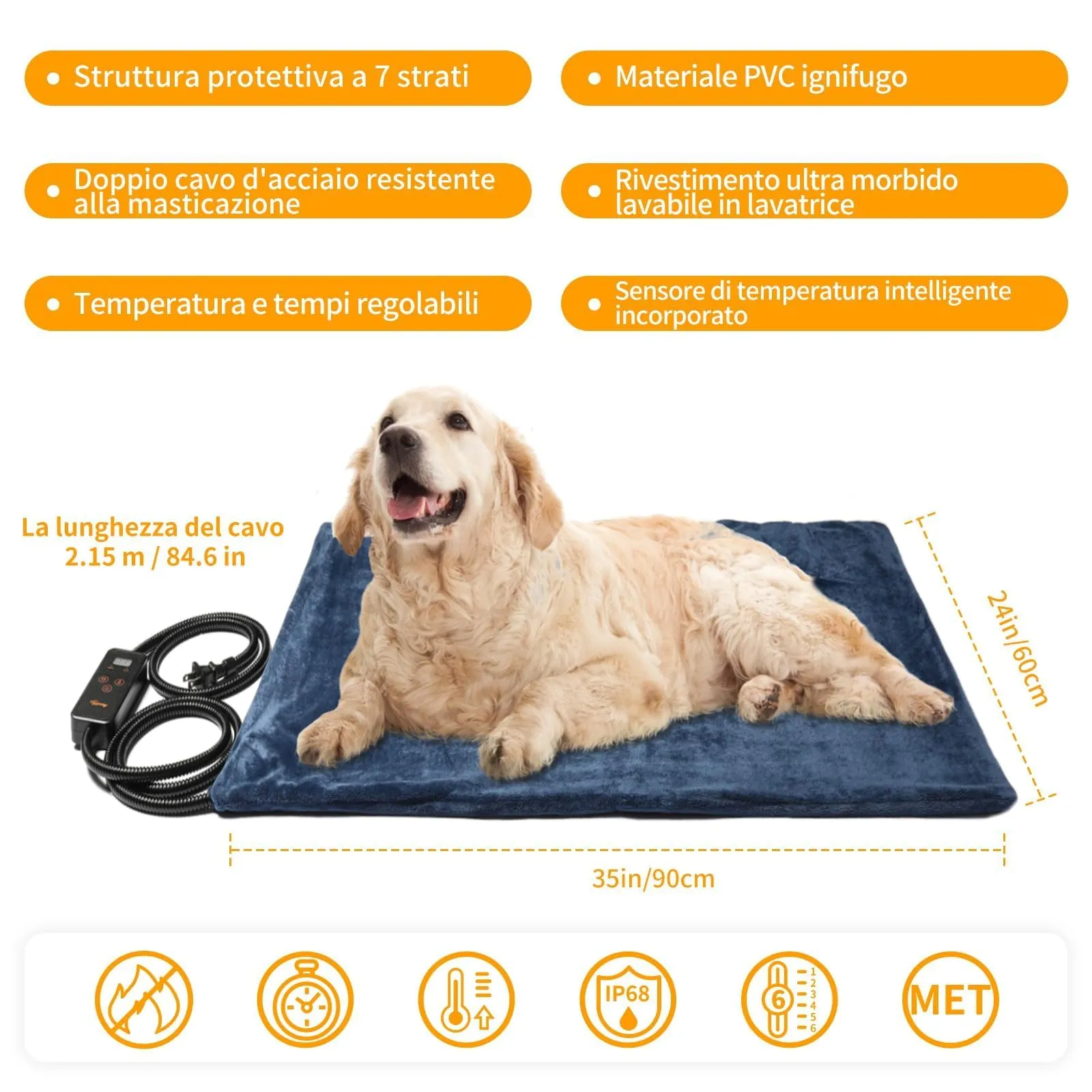 Toozey Tappetino Riscaldante per Cani e Gatti, Timer e Temperatura Regolabile, Blu - XL (90 x 60cm) - immagine 2
