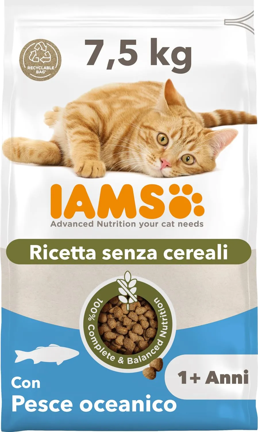 IAMS Cibo secco per gatti senza cereali al pesce, 7,5 kg - immagine 1