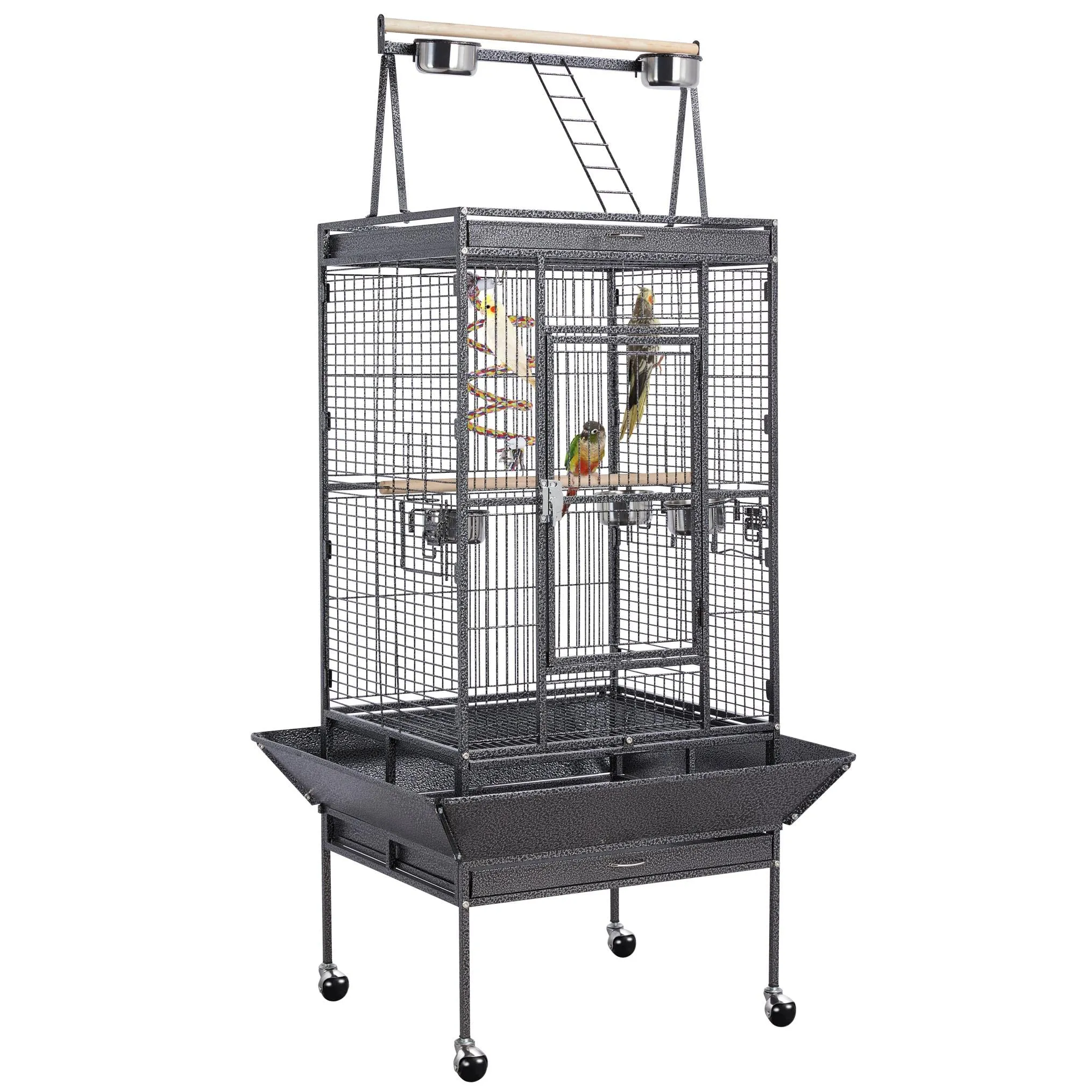 Yaheetech Gabbia Voliera in Metallo per Pappagalli, 81,5 x 77 x 174 cm, Nero - immagine 1