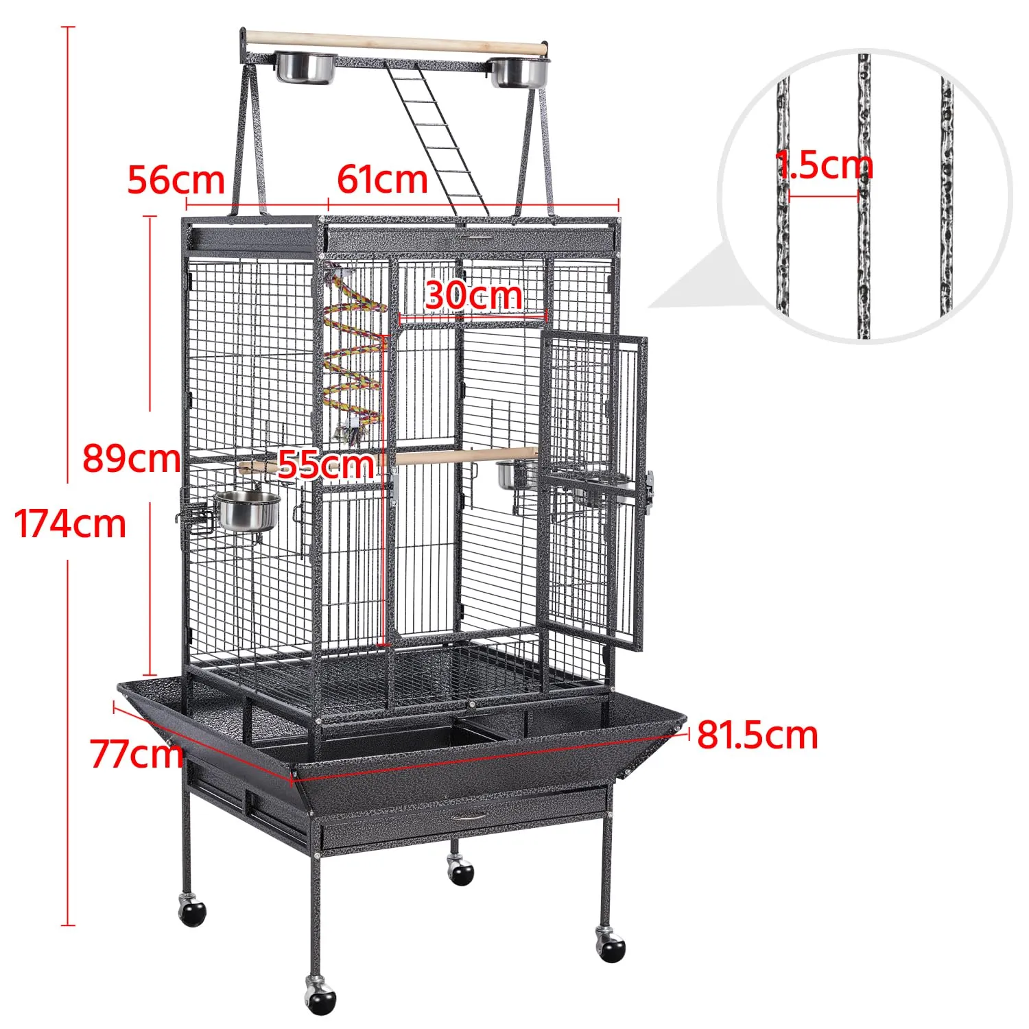 Yaheetech Gabbia Voliera in Metallo per Pappagalli, 81,5 x 77 x 174 cm, Nero - immagine 3
