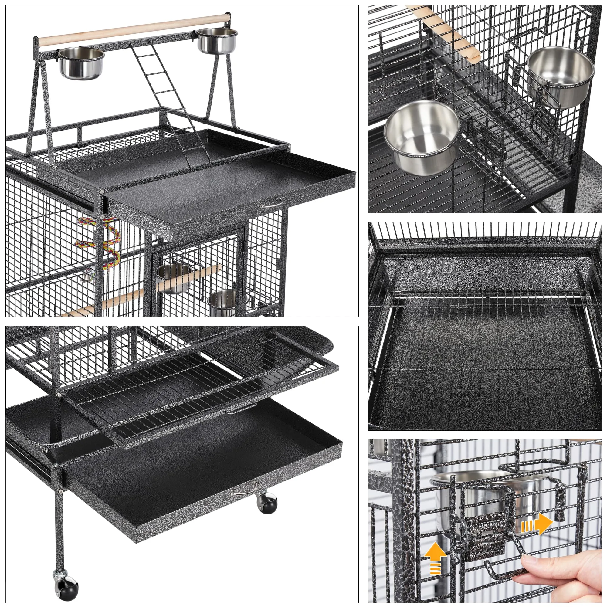 Yaheetech Gabbia Voliera in Metallo per Pappagalli, 81,5 x 77 x 174 cm, Nero - immagine 4