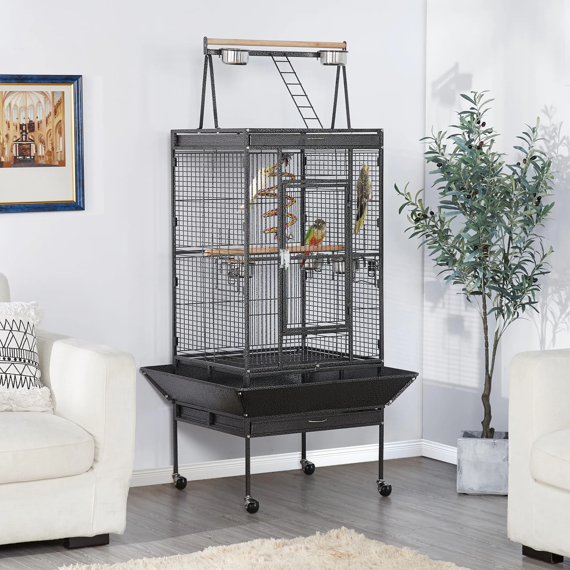 Yaheetech Gabbia Voliera in Metallo per Pappagalli, 81,5 x 77 x 174 cm, Nero - immagine 9