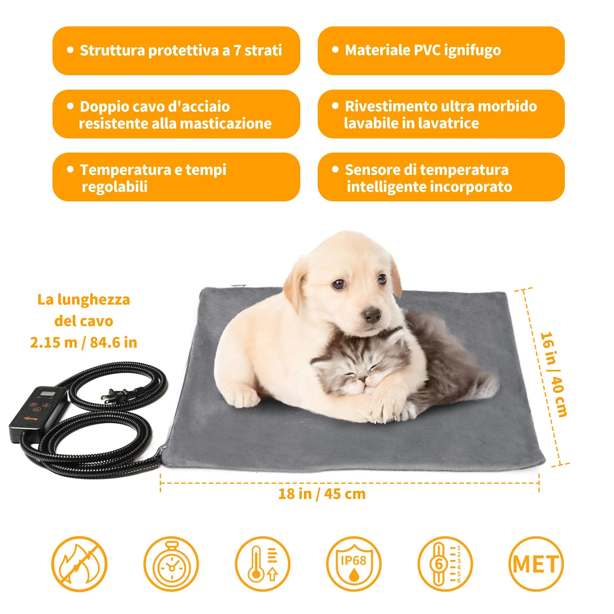 Toozey Tappetino Riscaldante per Cani e Gatti, Timer e Temperatura Regolabili, Grigio - S (45 x 40cm) - immagine 2