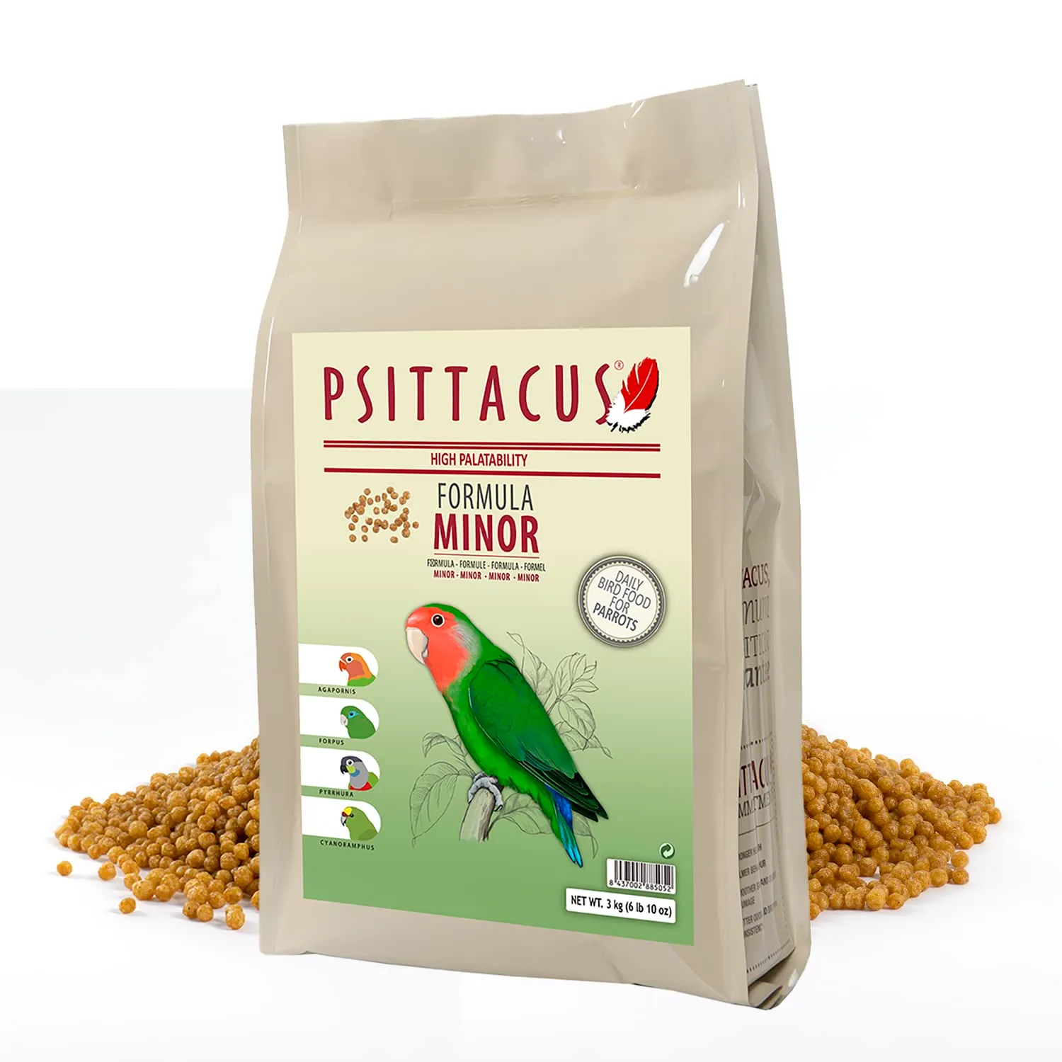 Psittacus Minor Mangime completo per Agapornis, Forpus e Pyrrhura, 3 kg - immagine 1