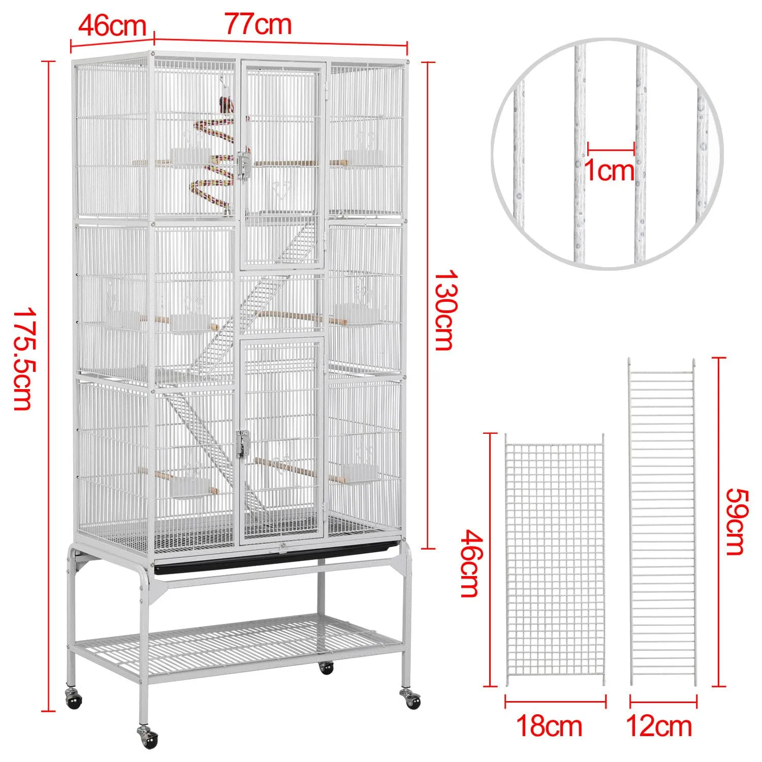 Yaheetech Gabbia per Uccelli e Roditori in Metallo e Legno, 3 Livelli, 175,5 cm, Bianco - immagine 3
