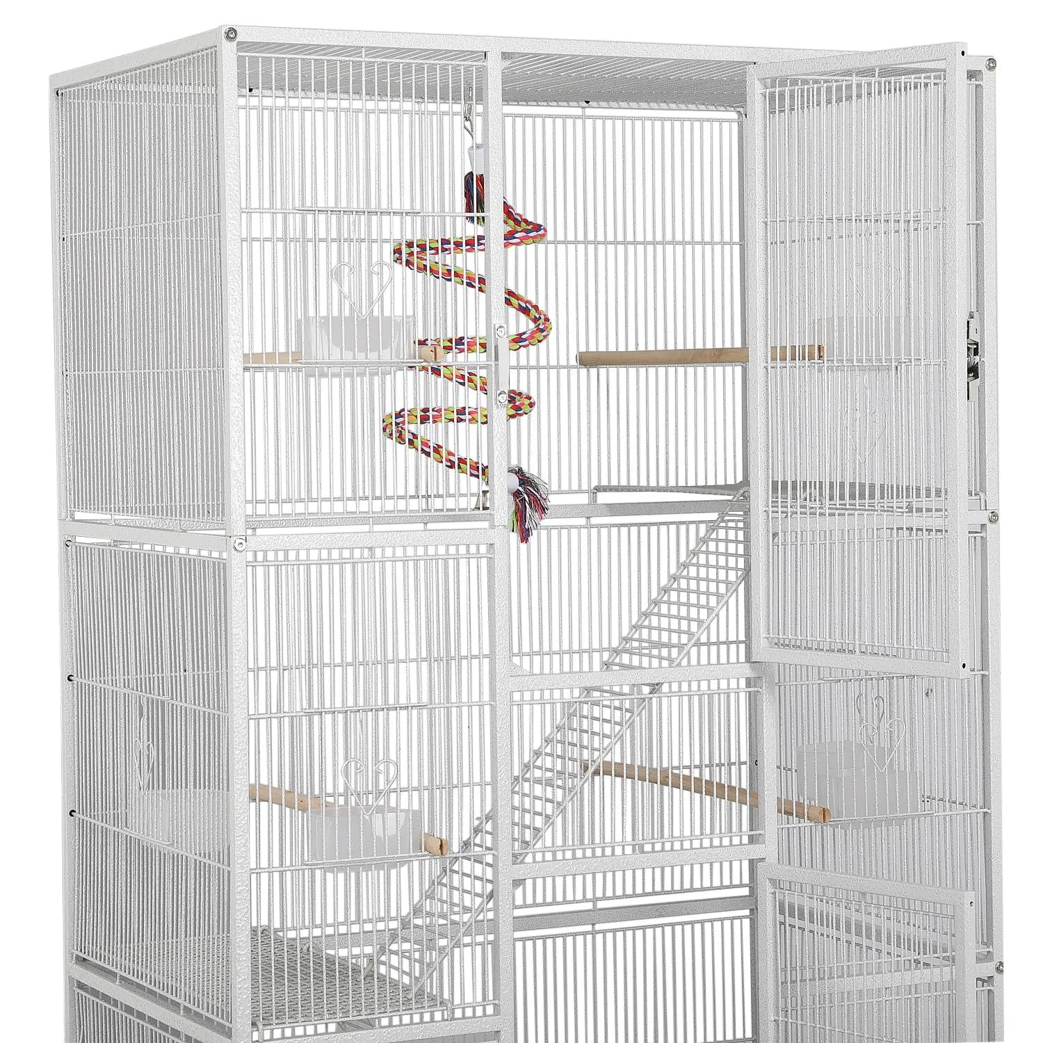 Yaheetech Gabbia per Uccelli e Roditori in Metallo e Legno, 3 Livelli, 175,5 cm, Bianco - immagine 6