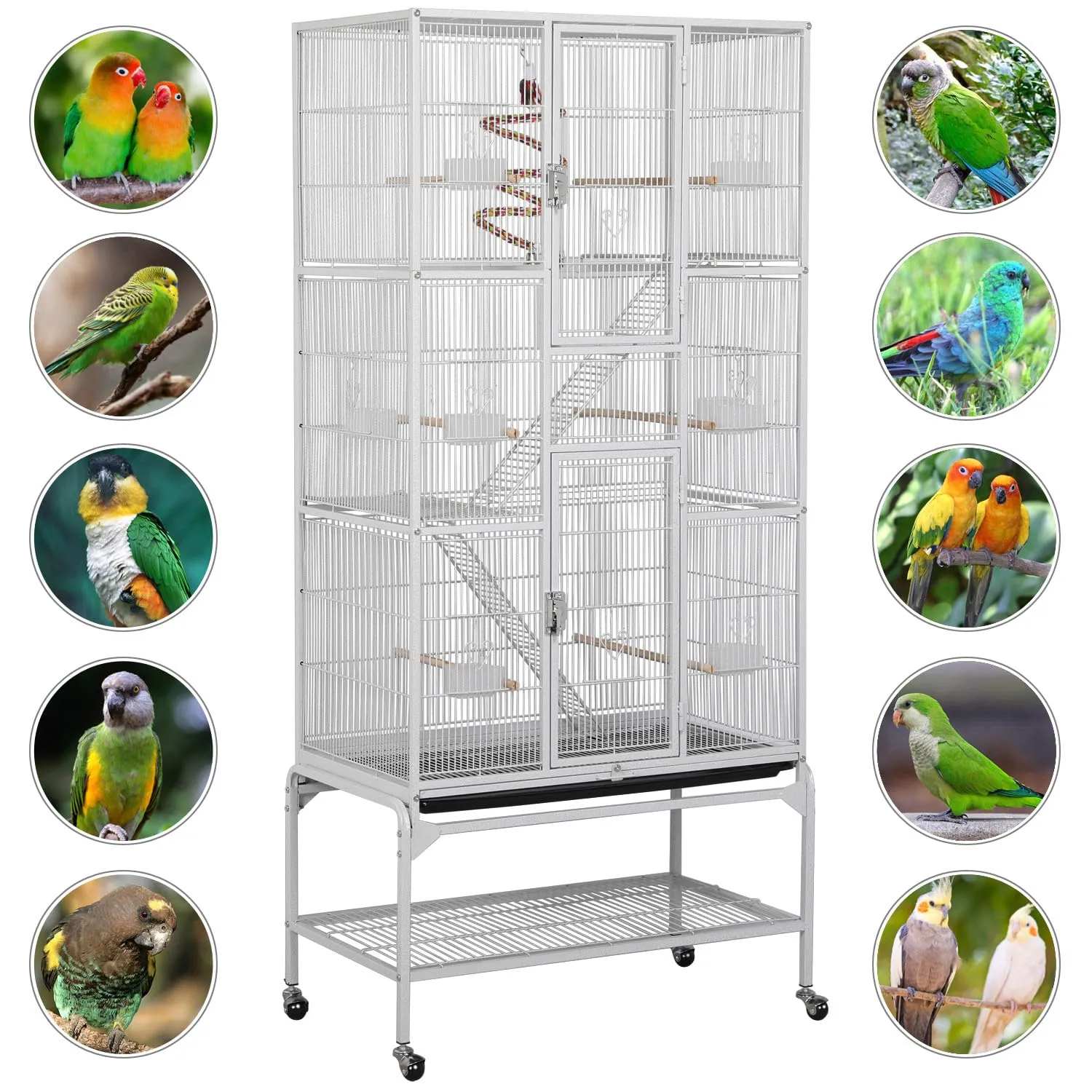 Yaheetech Gabbia per Uccelli e Roditori in Metallo e Legno, 3 Livelli, 175,5 cm, Bianco - immagine 7