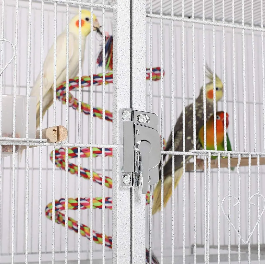 Yaheetech Gabbia per Uccelli e Roditori in Metallo e Legno, 3 Livelli, 175,5 cm, Bianco - immagine 8