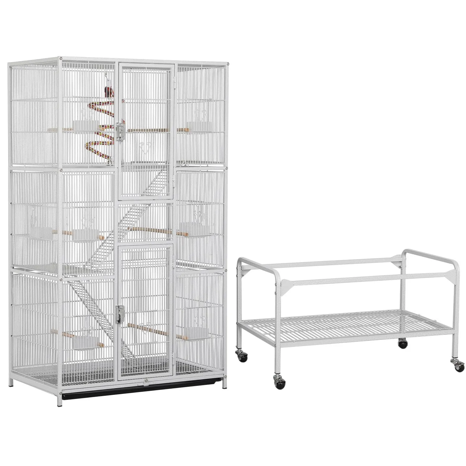 Yaheetech Gabbia per Uccelli e Roditori in Metallo e Legno, 3 Livelli, 175,5 cm, Bianco - immagine 9