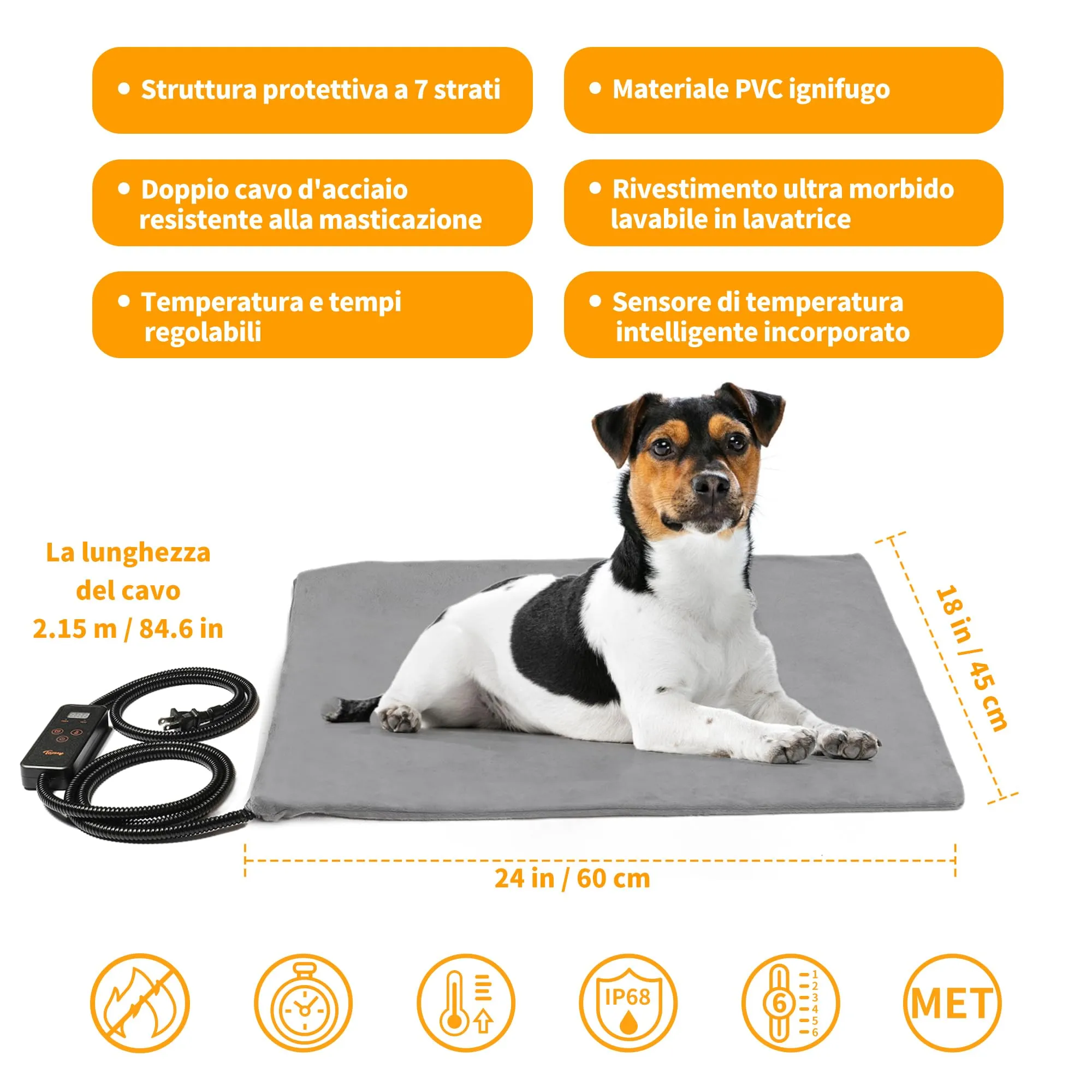 Toozey Tappetino Riscaldante per Cani e Gatti, 60 x 45 cm, Temperatura e Temporizzazione Regolabili, TK-HPP6045A - immagine 2