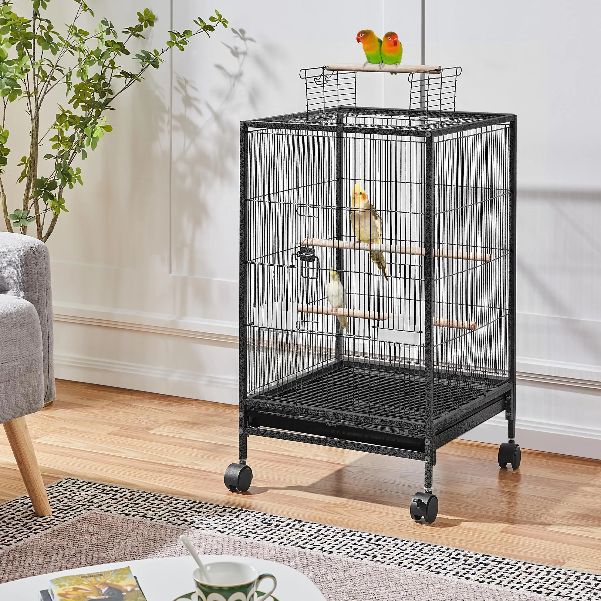 Yaheetech Gabbia in Metallo per Piccoli Uccelli, 45,5 x 45,5 x 79 cm, Nero - immagine 2