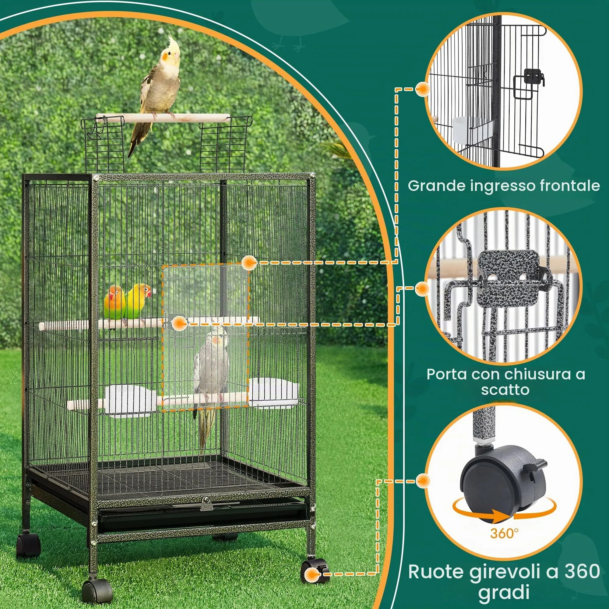 Yaheetech Gabbia in Metallo per Piccoli Uccelli, 45,5 x 45,5 x 79 cm, Nero - immagine 5