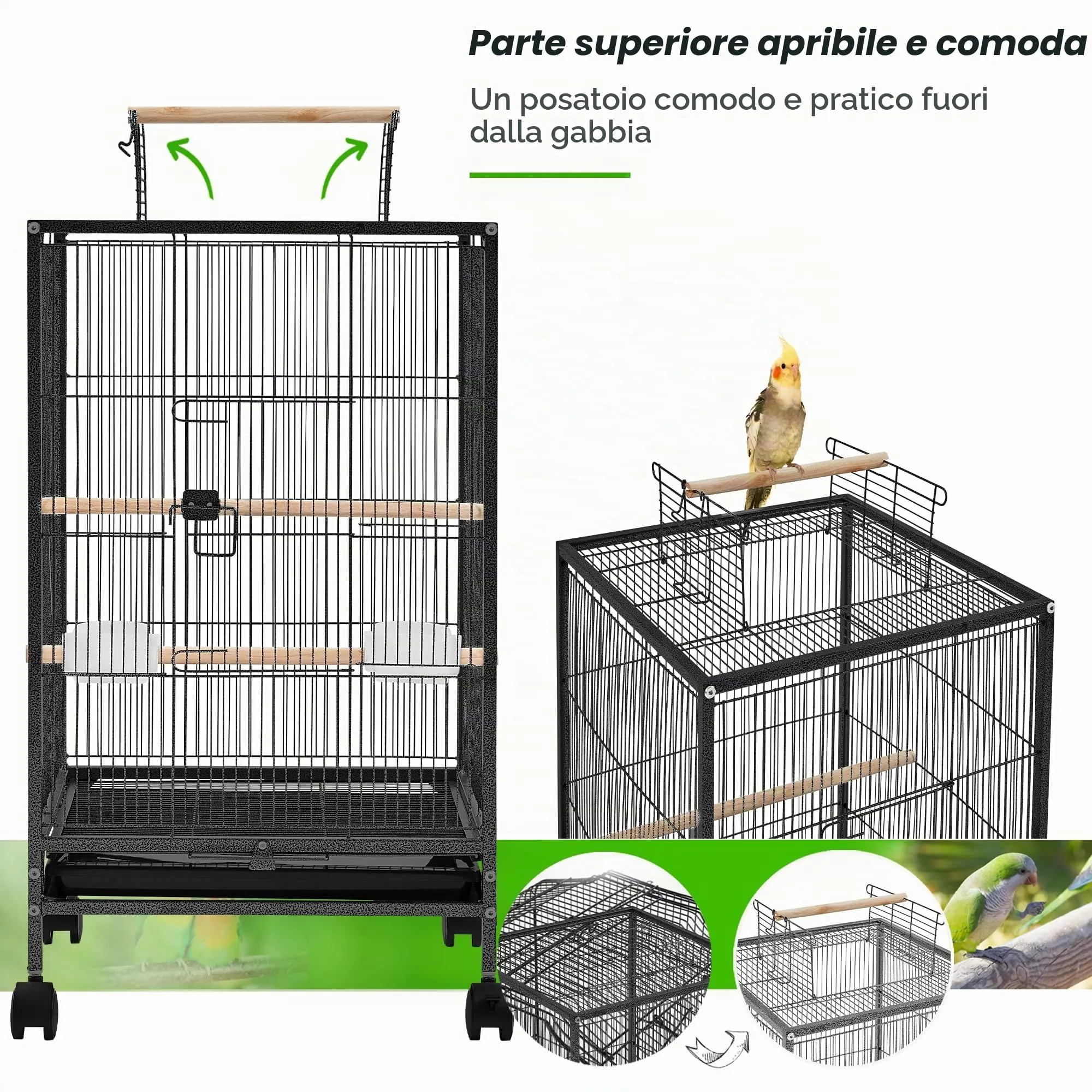 Yaheetech Gabbia in Metallo per Piccoli Uccelli, 45,5 x 45,5 x 79 cm, Nero - immagine 6