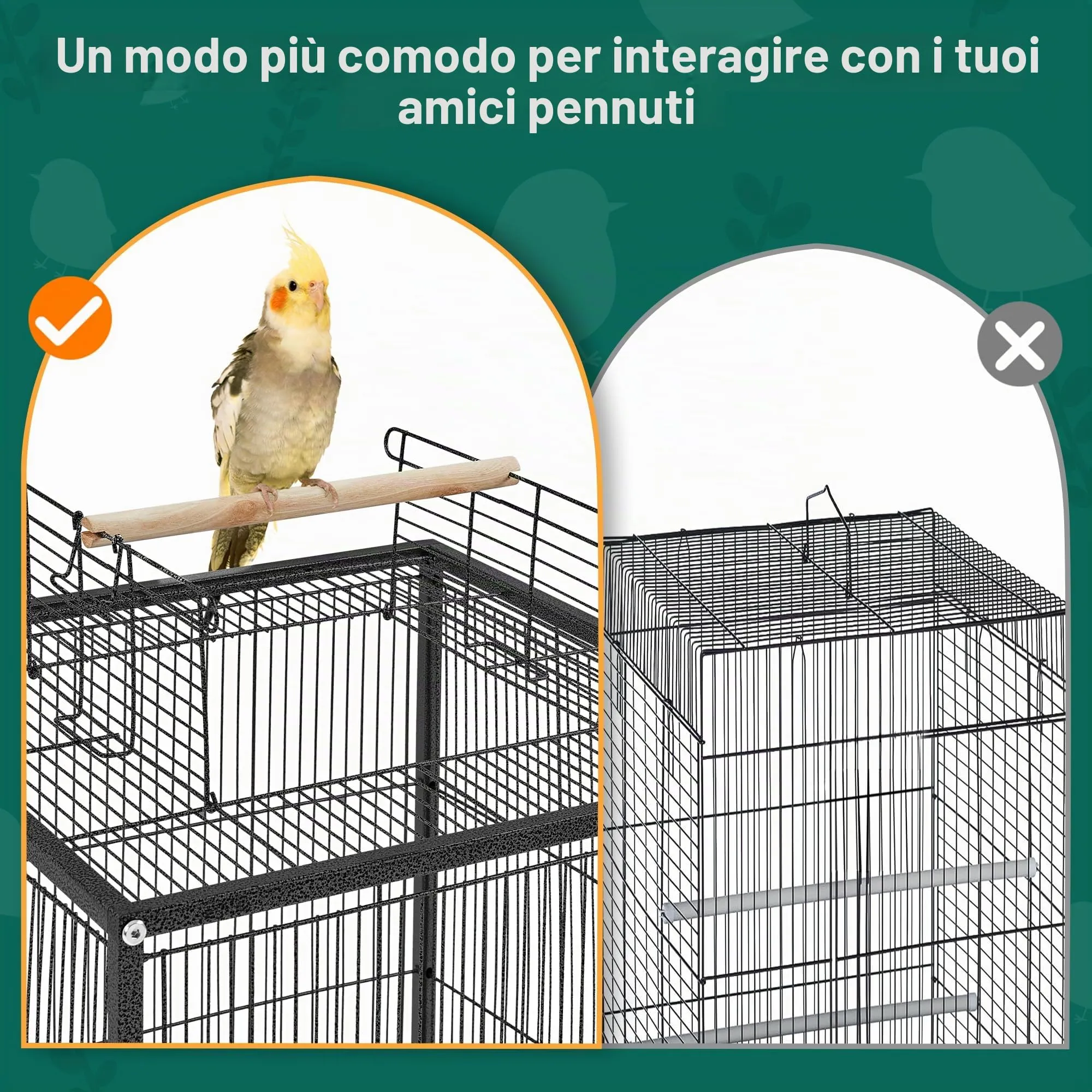 Yaheetech Gabbia in Metallo per Piccoli Uccelli, 45,5 x 45,5 x 79 cm, Nero - immagine 9
