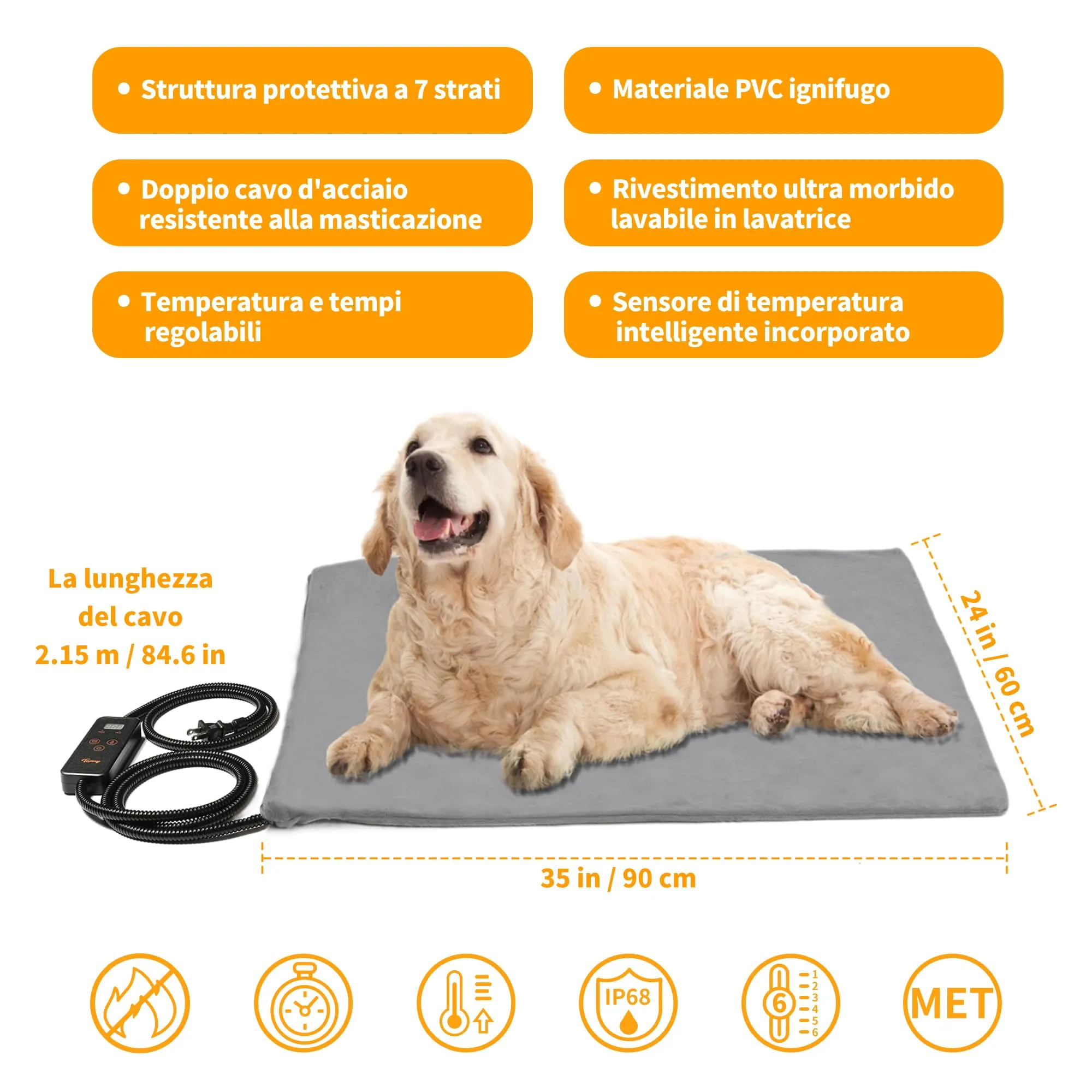Toozey Tappetino Riscaldante per Cani e Gatti, 90 x 60 cm, Temperatura e Timer Regolabili, TK-HPP9060A - immagine 2