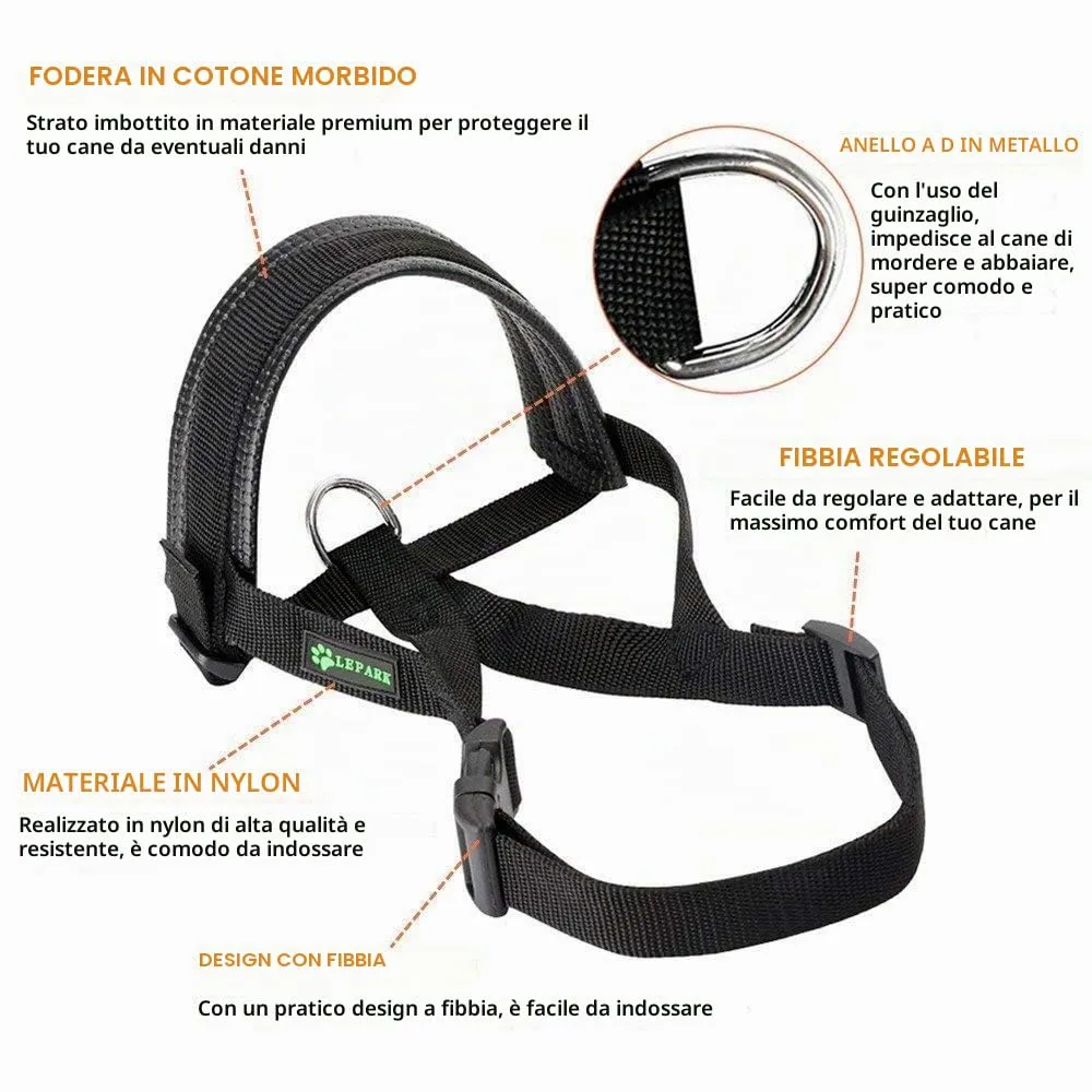 ILEPARK Museruola per Cane in Nylon con Anello Regolabile, Nero, L - immagine 4
