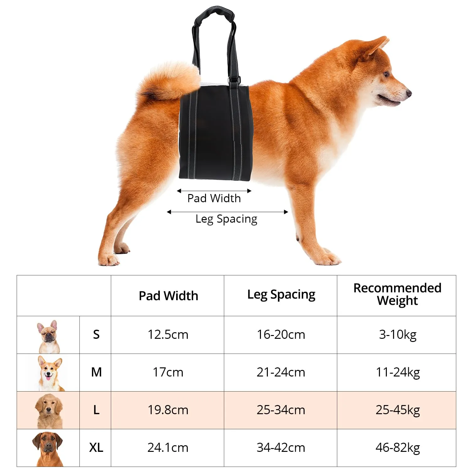 QWORK Imbracatura di Supporto per Sollevamento Cani, Fascia Regolabile per Mobilità Ridotta, 71 x 20 cm - immagine 4