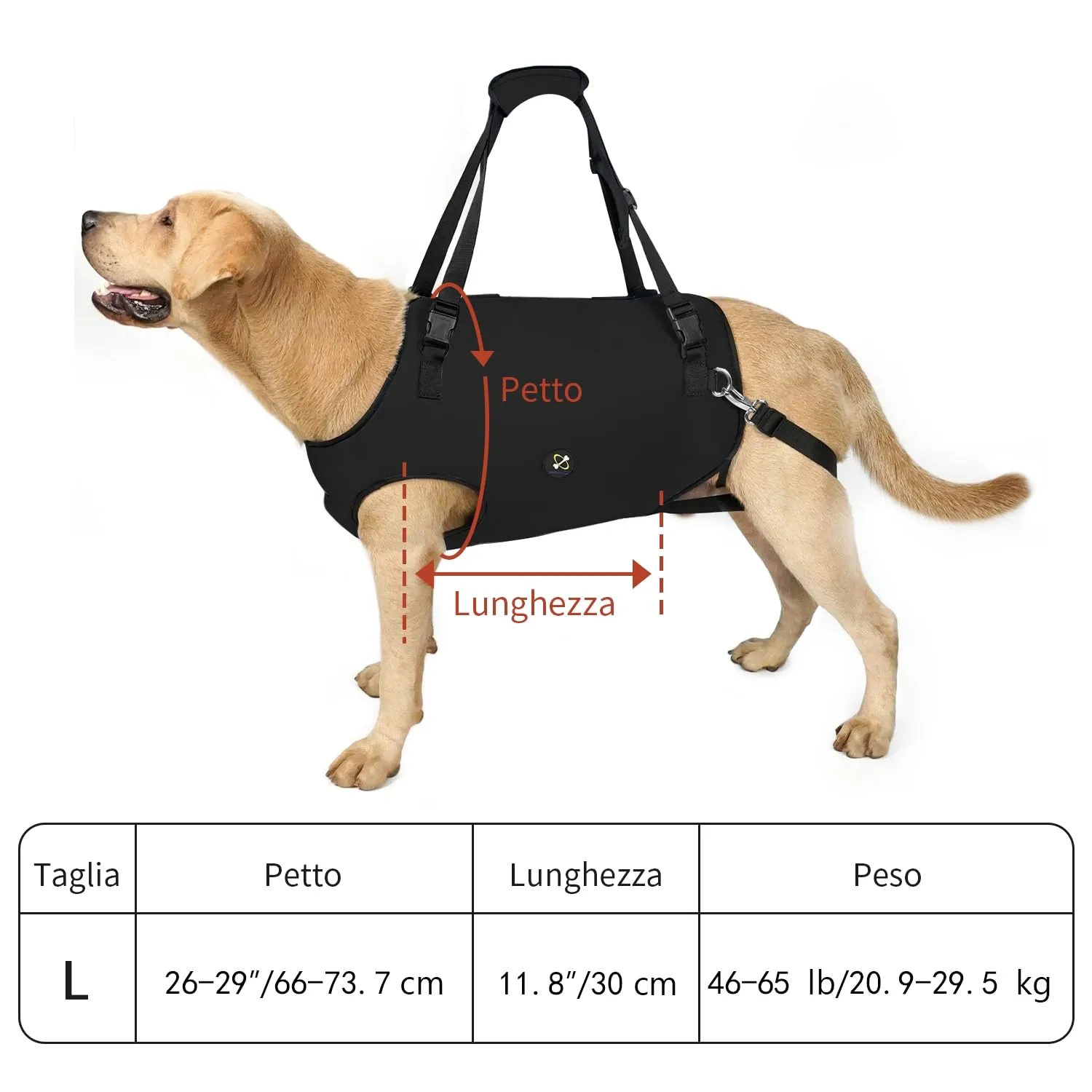 Coodeo Imbracatura per Cani, Sling di Supporto e Riabilitazione Regolabile (Nero, L) - immagine 6