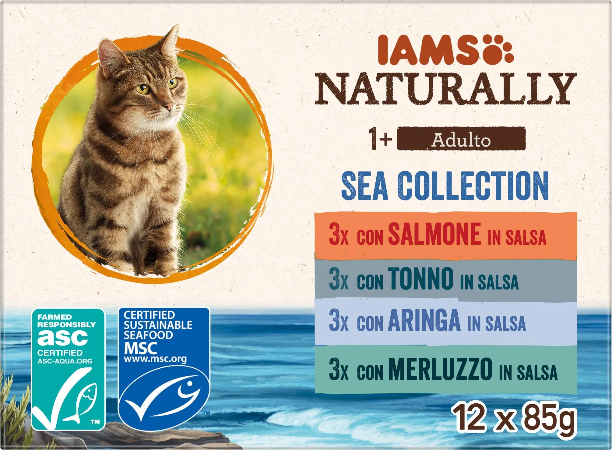 IAMS Naturally Sea Collection Cibo umido per gatti in salsa, 12 x 85 g - immagine 1