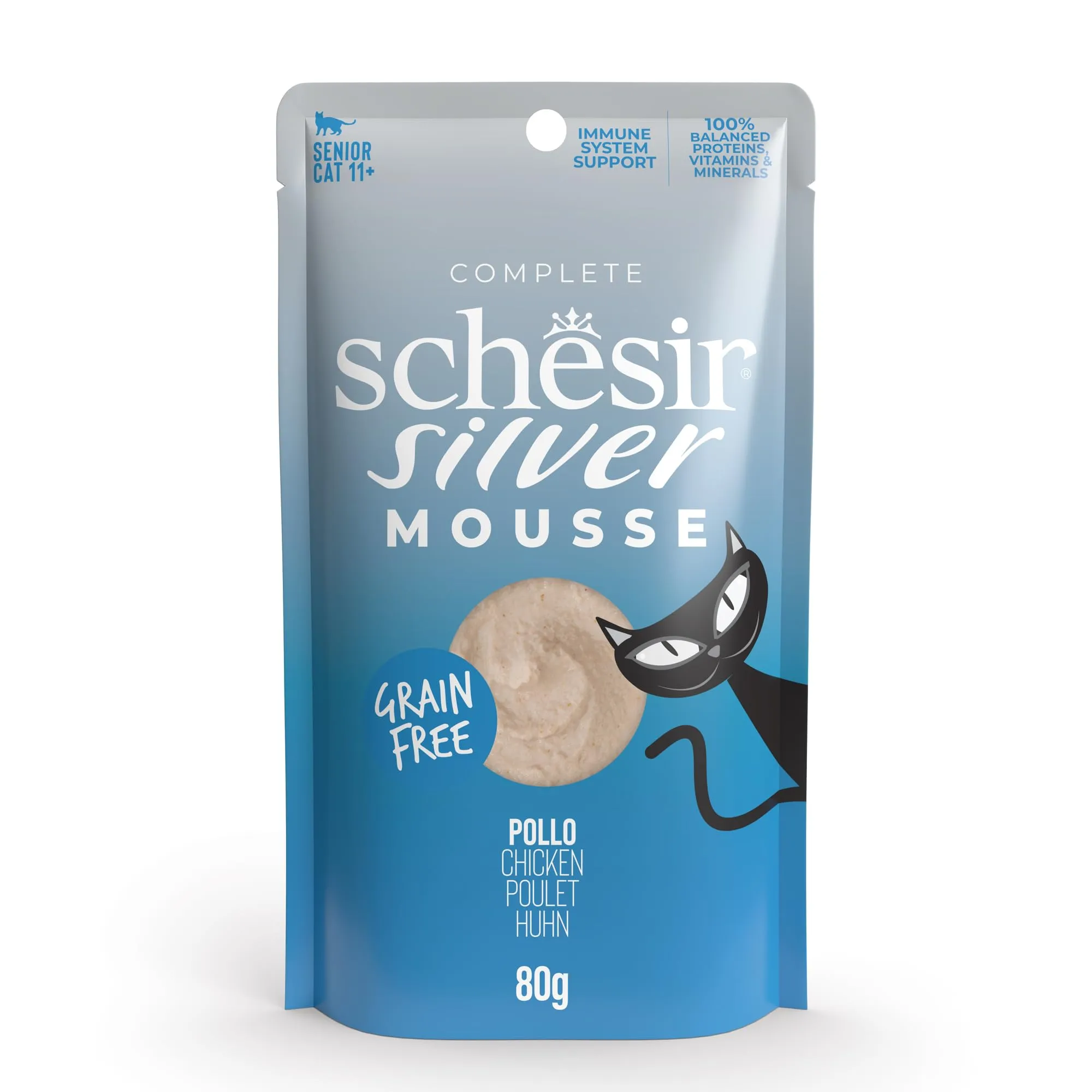 Schesir Silver Pollo in Mousse Alimento Umido Completo per Gatti Anziani, Grain Free, 12 x 80g - immagine 1