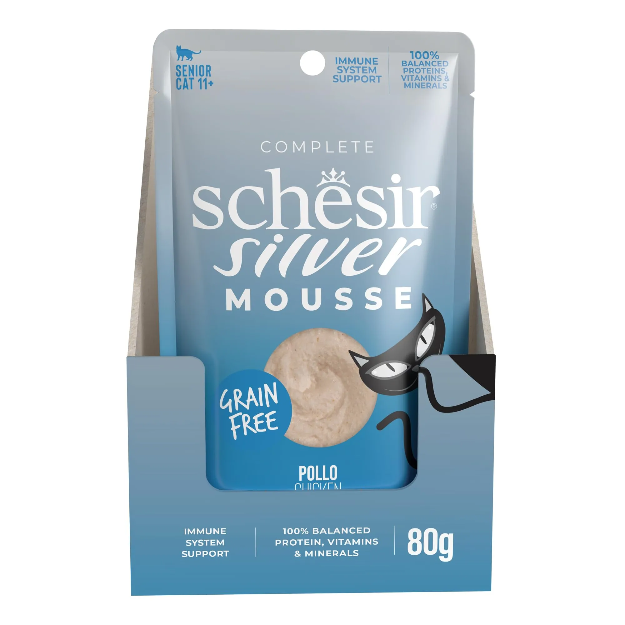 Schesir Silver Pollo in Mousse Alimento Umido Completo per Gatti Anziani, Grain Free, 12 x 80g - immagine 2