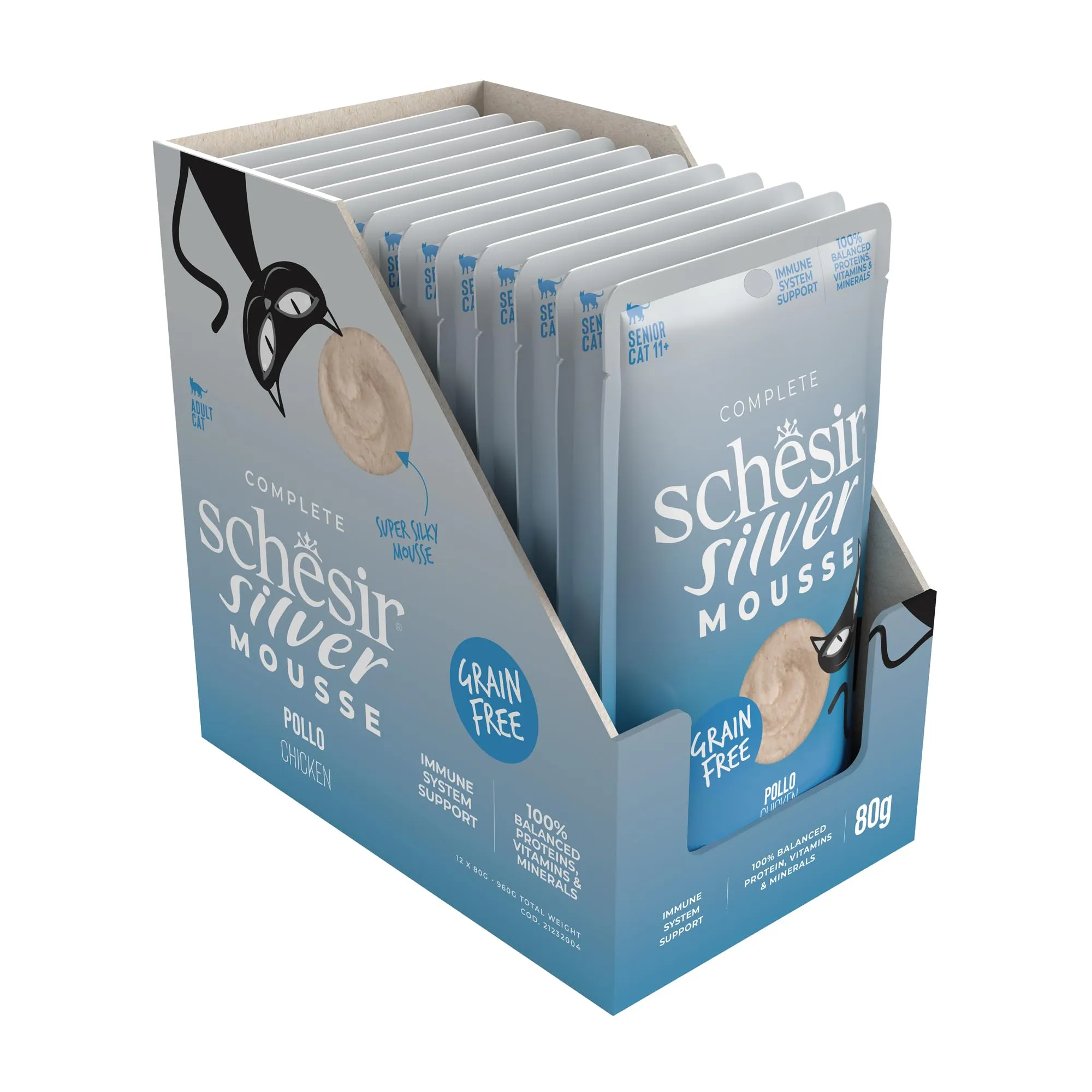 Schesir Silver Pollo in Mousse Alimento Umido Completo per Gatti Anziani, Grain Free, 12 x 80g - immagine 3