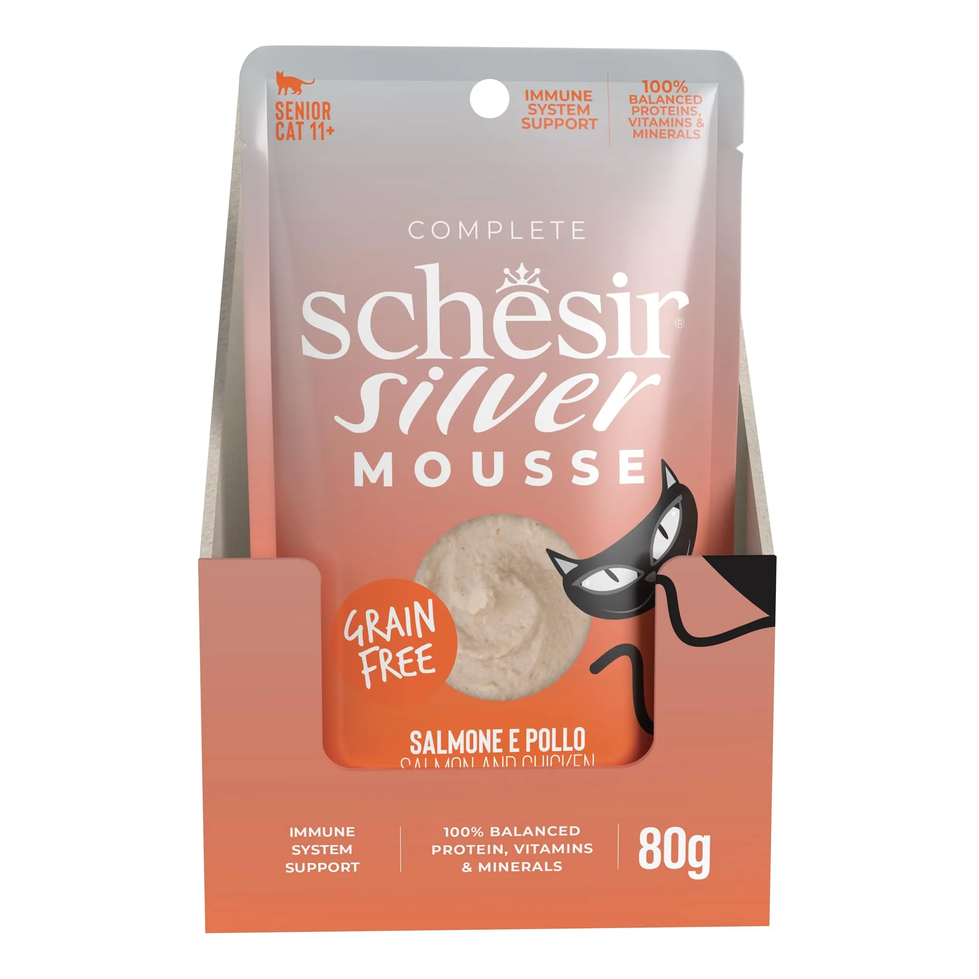 Schesir Silver Salmone in Mousse Alimento Umido Completo per Gatti Anziani Grain Free, 12 x 80 g - immagine 2
