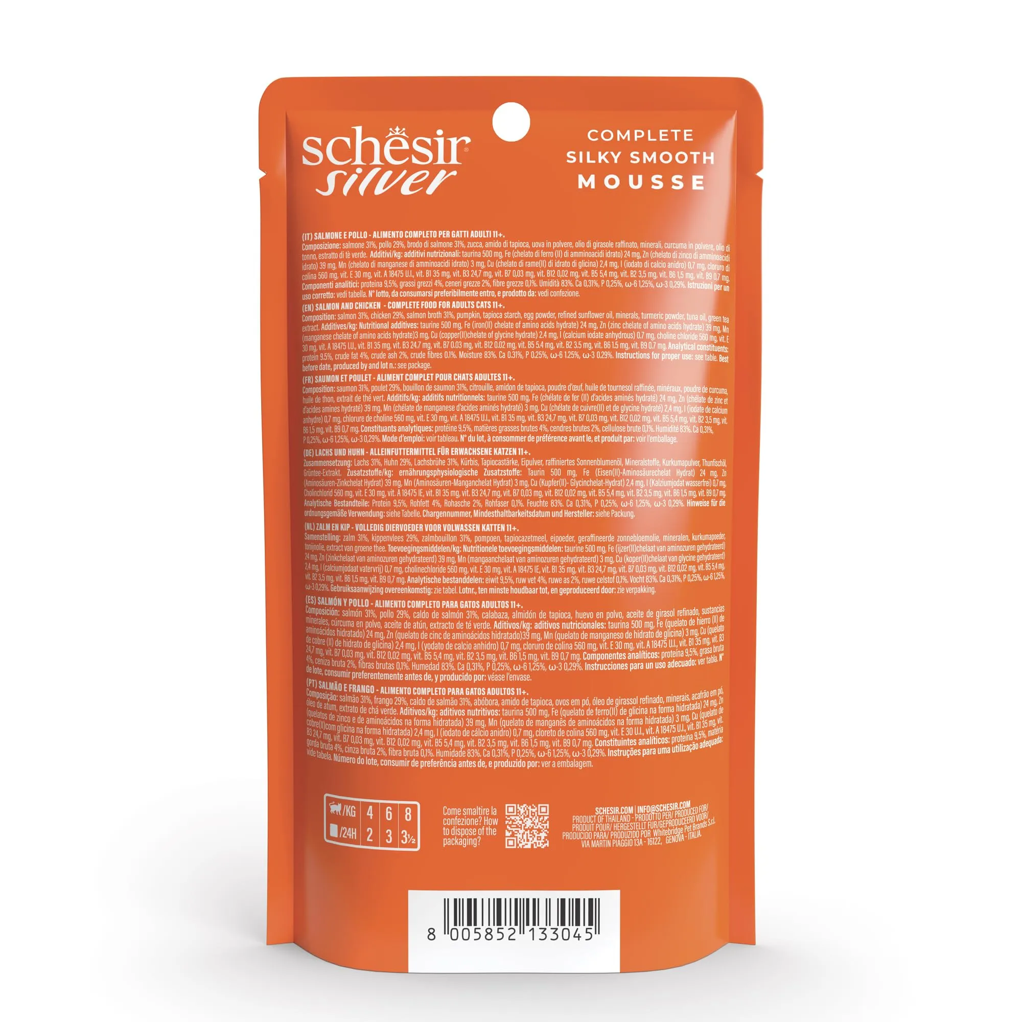 Schesir Silver Salmone in Mousse Alimento Umido Completo per Gatti Anziani Grain Free, 12 x 80 g - immagine 4