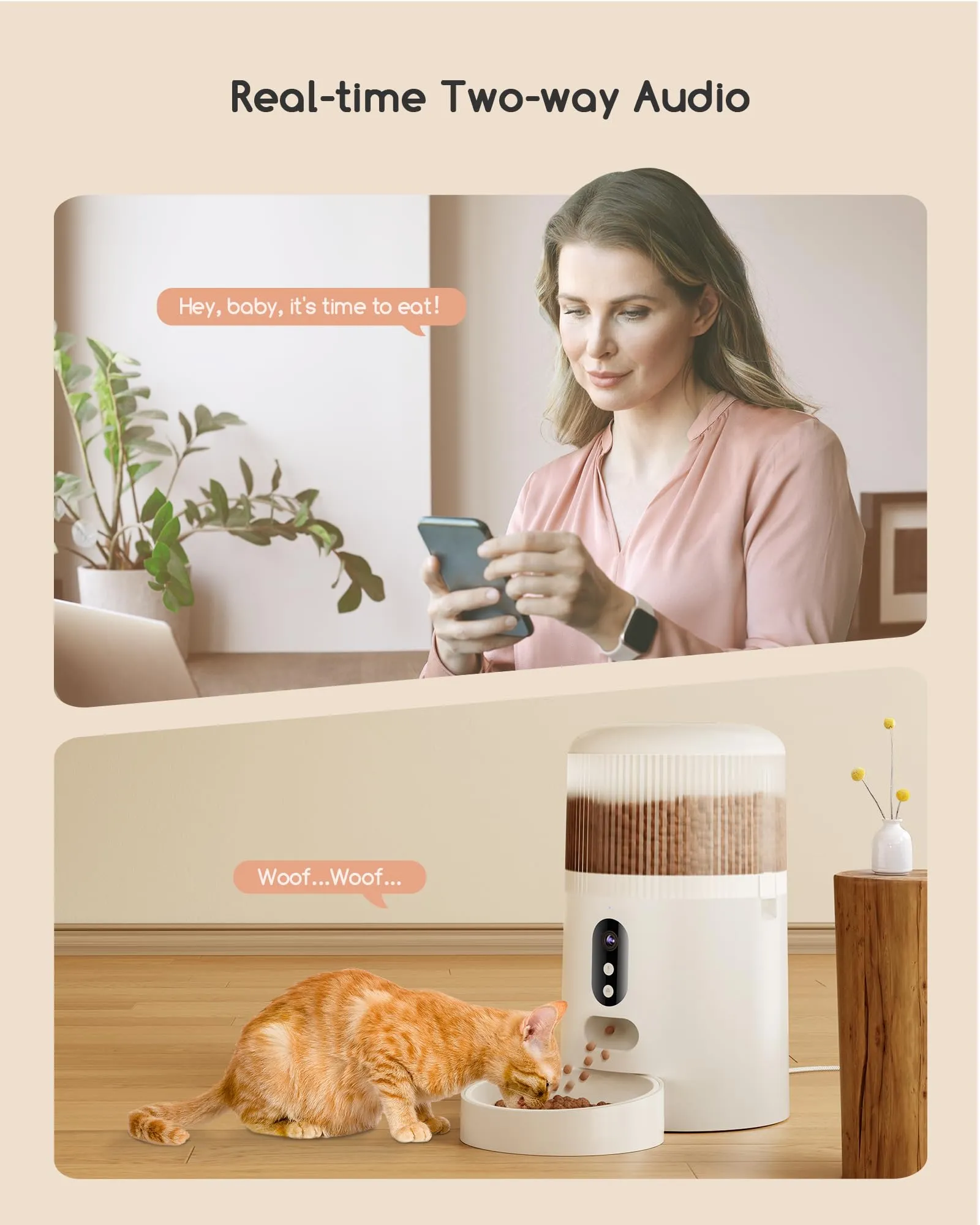 Faroro Dispenser Automatico Cibo Gatti e Cani WiFi, 4L, Telecamera HD 3MP con Visione Notturna, Audio Bidirezionale e Controllo App - immagine 5