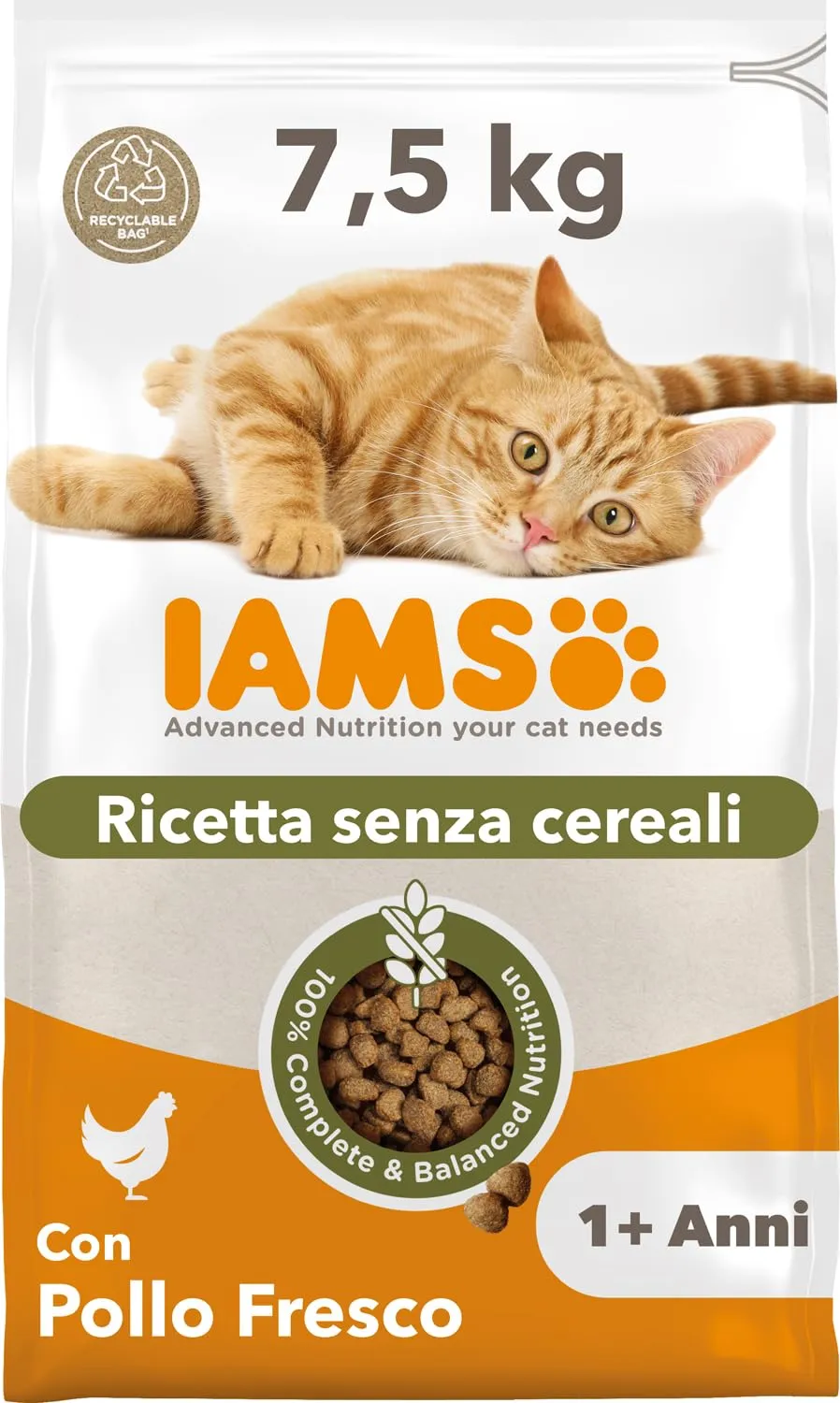 IAMS Cibo Secco per Gatti Senza Cereali al Pollo, 7,5 kg - immagine 1