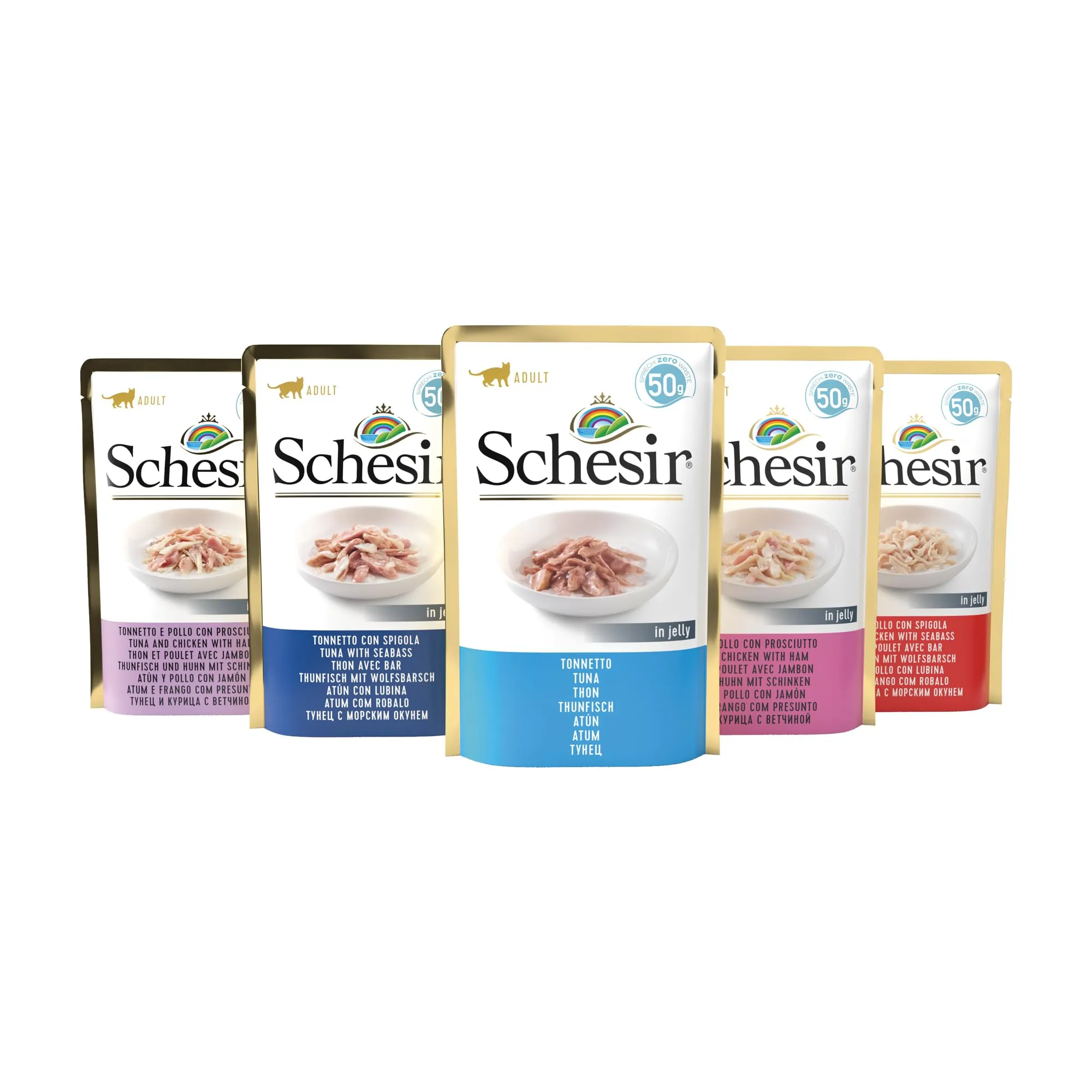 Schesir Cibo Umido per Gatti Adulti Pollo e Prosciutto in Gelatina, 30 Buste da 50g - immagine 3