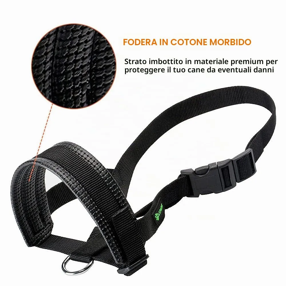 ILEPARK Museruola per Cane in Nylon con Anello Regolabile (M, Nero) - immagine 4