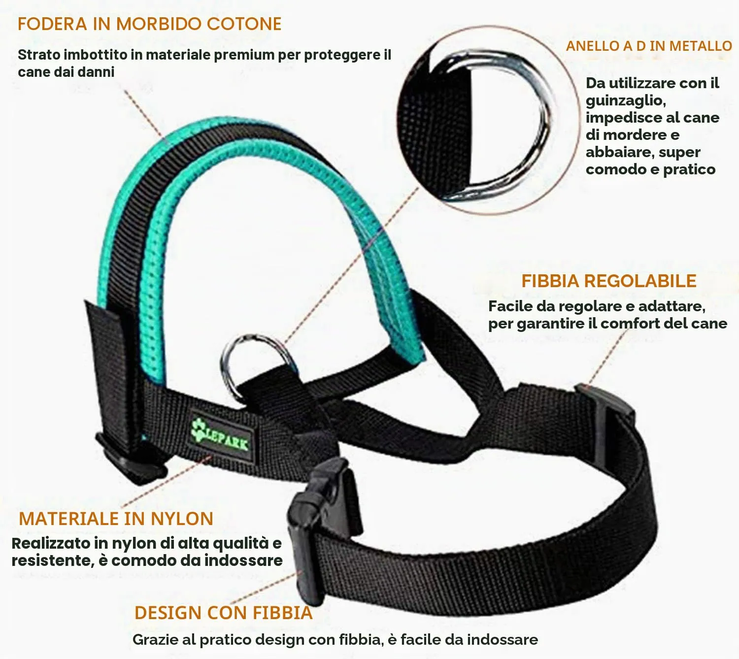ILEPARK Museruola per cane in nylon, M, Verde - immagine 4