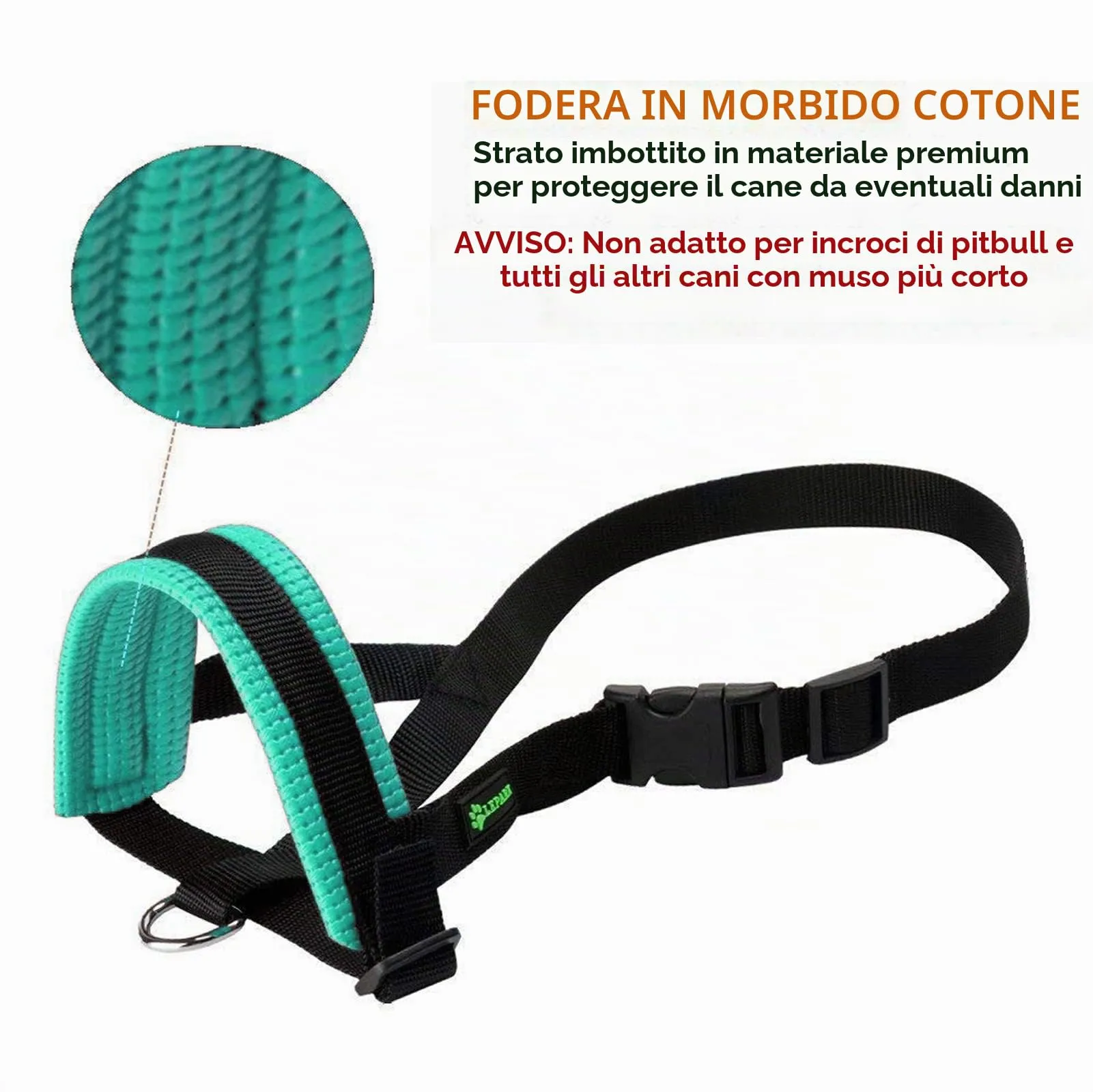 ILEPARK Museruola per Cane in Nylon con Anello Regolabile, Verde, XXL - immagine 5