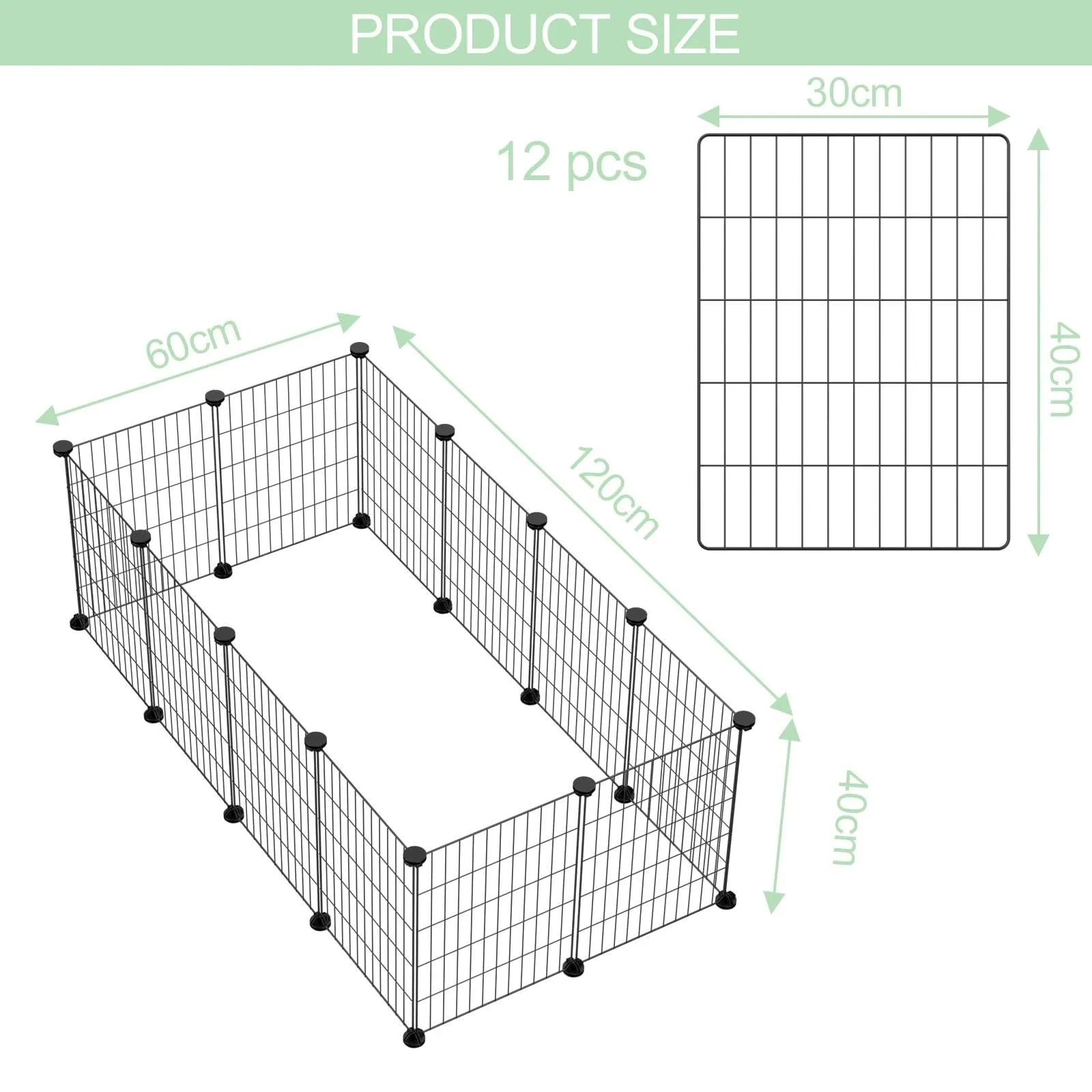 Crynvor Recinto in Metallo per Piccoli Animali, 12 Pannelli (30cm × 40cm) - immagine 2