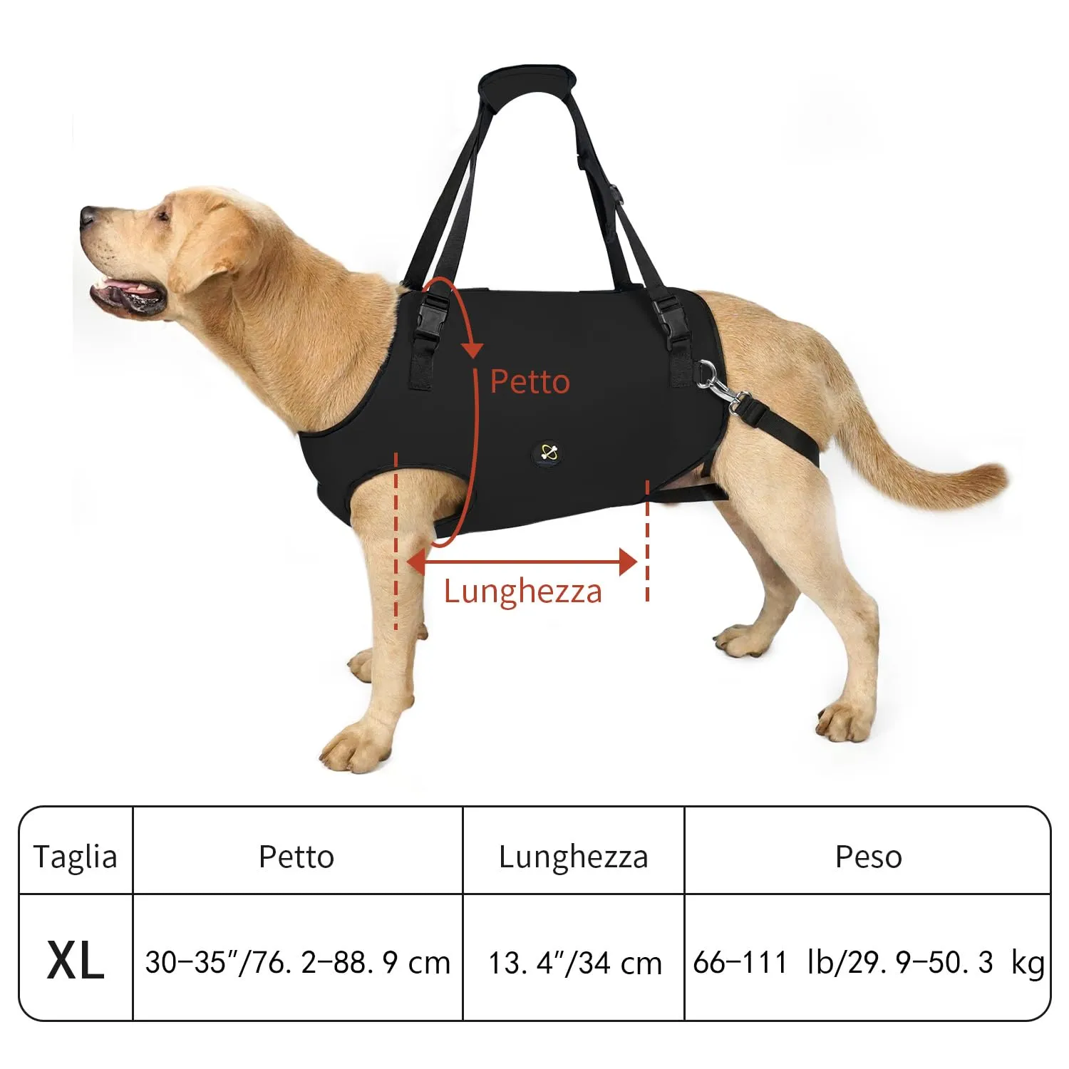 Coodeo Imbracatura per Cani, Sling di Supporto e Riabilitazione Regolabile, Nero, XL - immagine 6