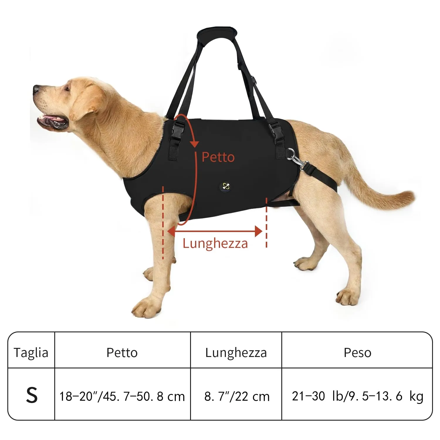 Coodeo Imbracatura per Cani, Sling di Supporto e Riabilitazione Regolabile, Nero, S - immagine 6