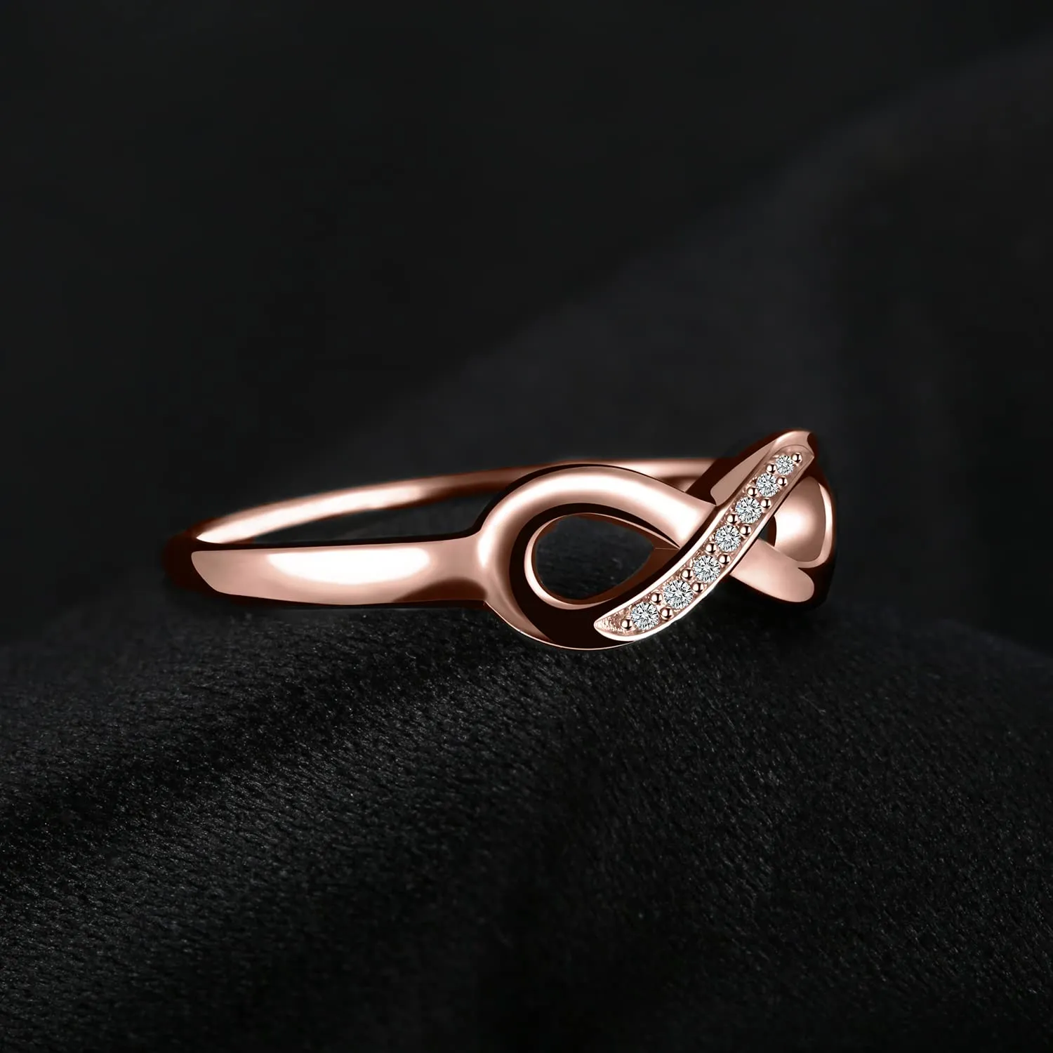 JewelryPalace Anello Donna Argento 925 Nodo Infinito con Diamante Simulato, Oro Rosa, Taglia 19.5 - immagine 3