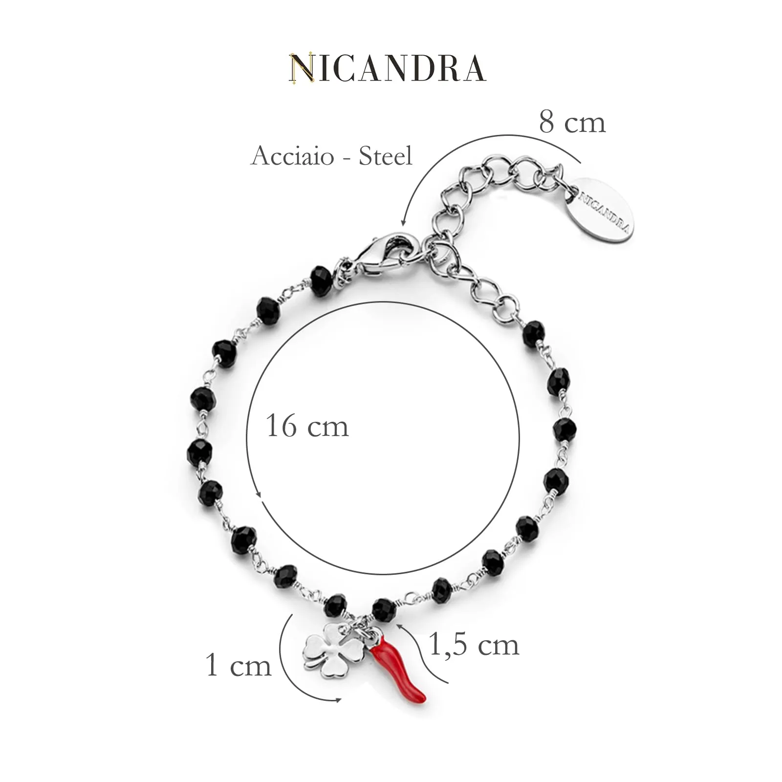 NICANDRA Bracciale Donna e Uomo con Cornetto e Quadrifoglio Portafortuna - immagine 3