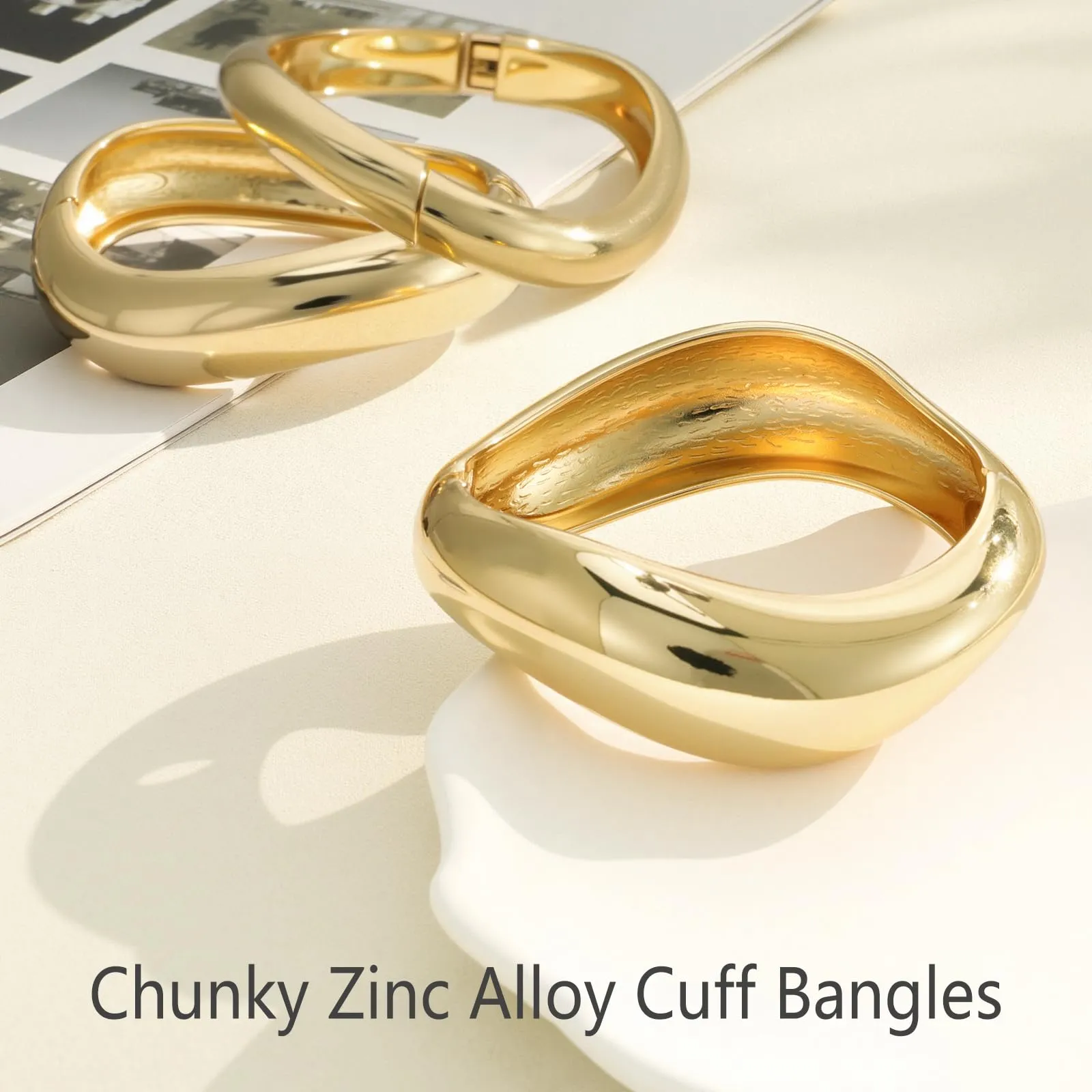 Emibele Bracciali Dorati da Donna, Set da 3 Pezzi, Chunky Irregolari - immagine 7